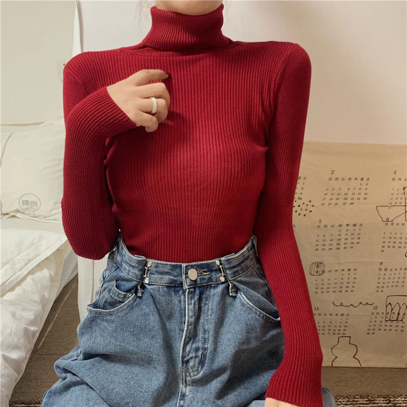 Red High Neck Sweater Top