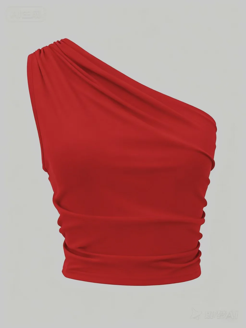 Red One Shoulder Asymmetrical Hem Top - Image 2