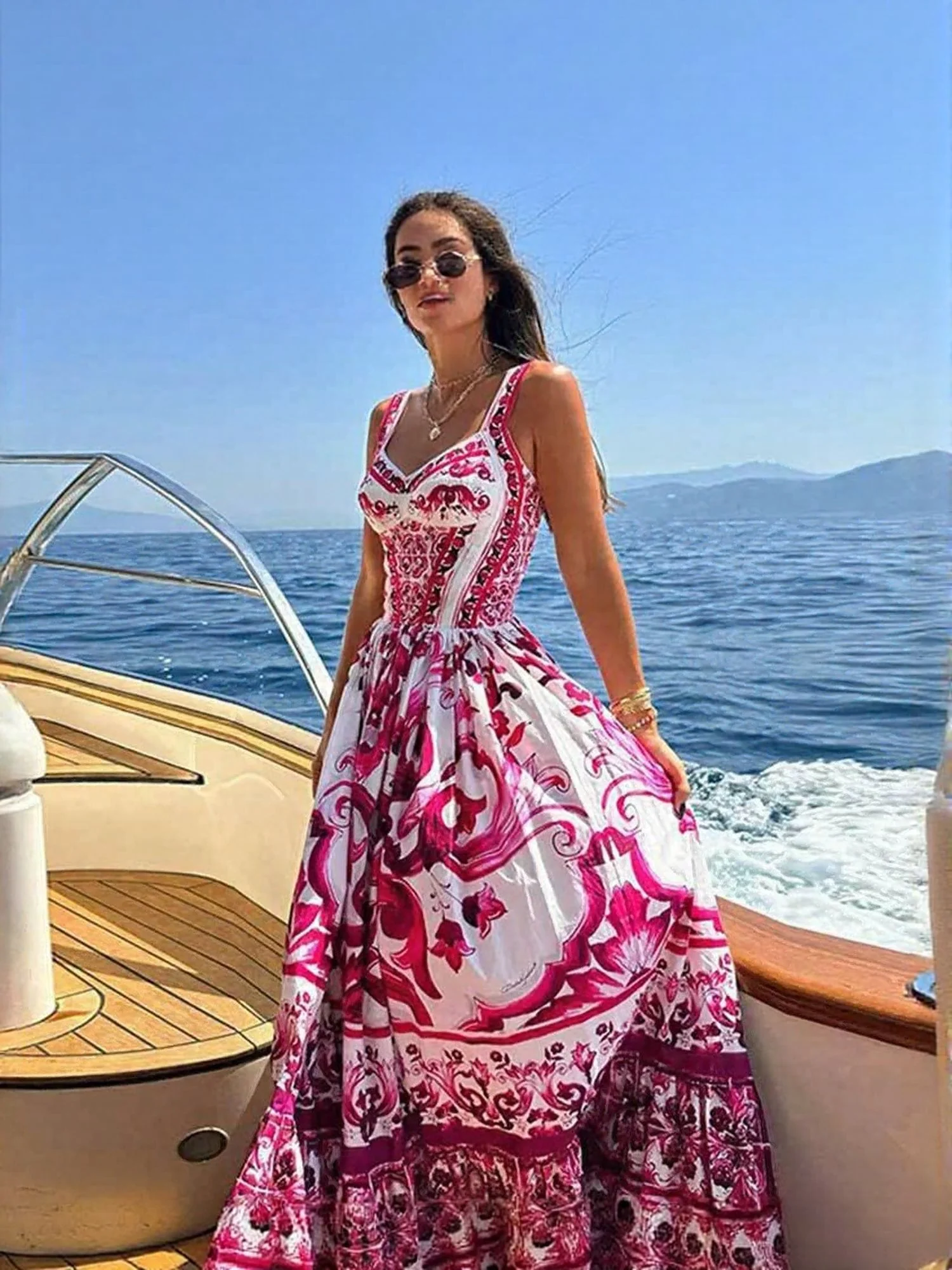 Red Placement Print Tiered Maxi Dress - Image 2