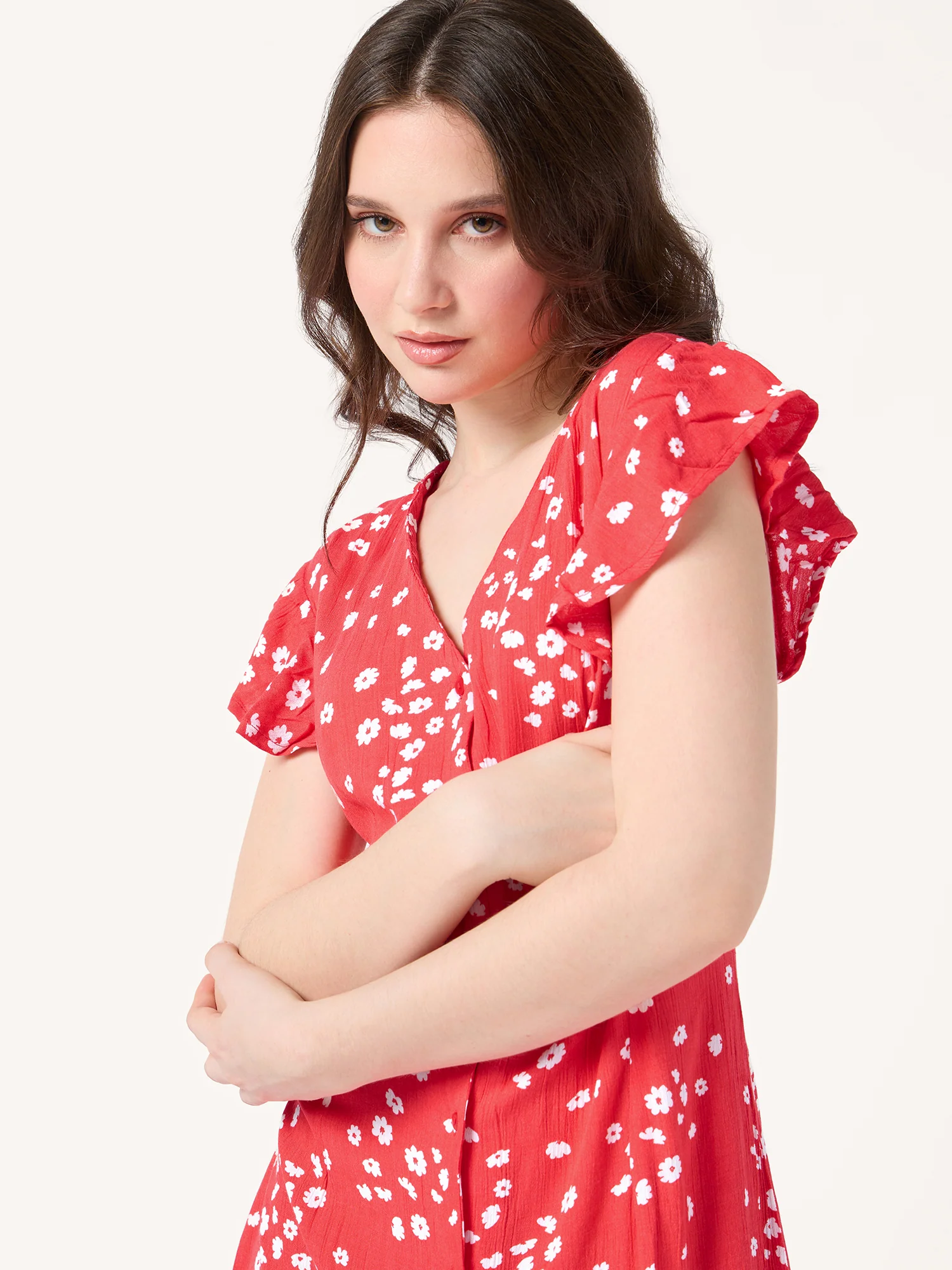 Red Printed Buttondown Dress - Image 3