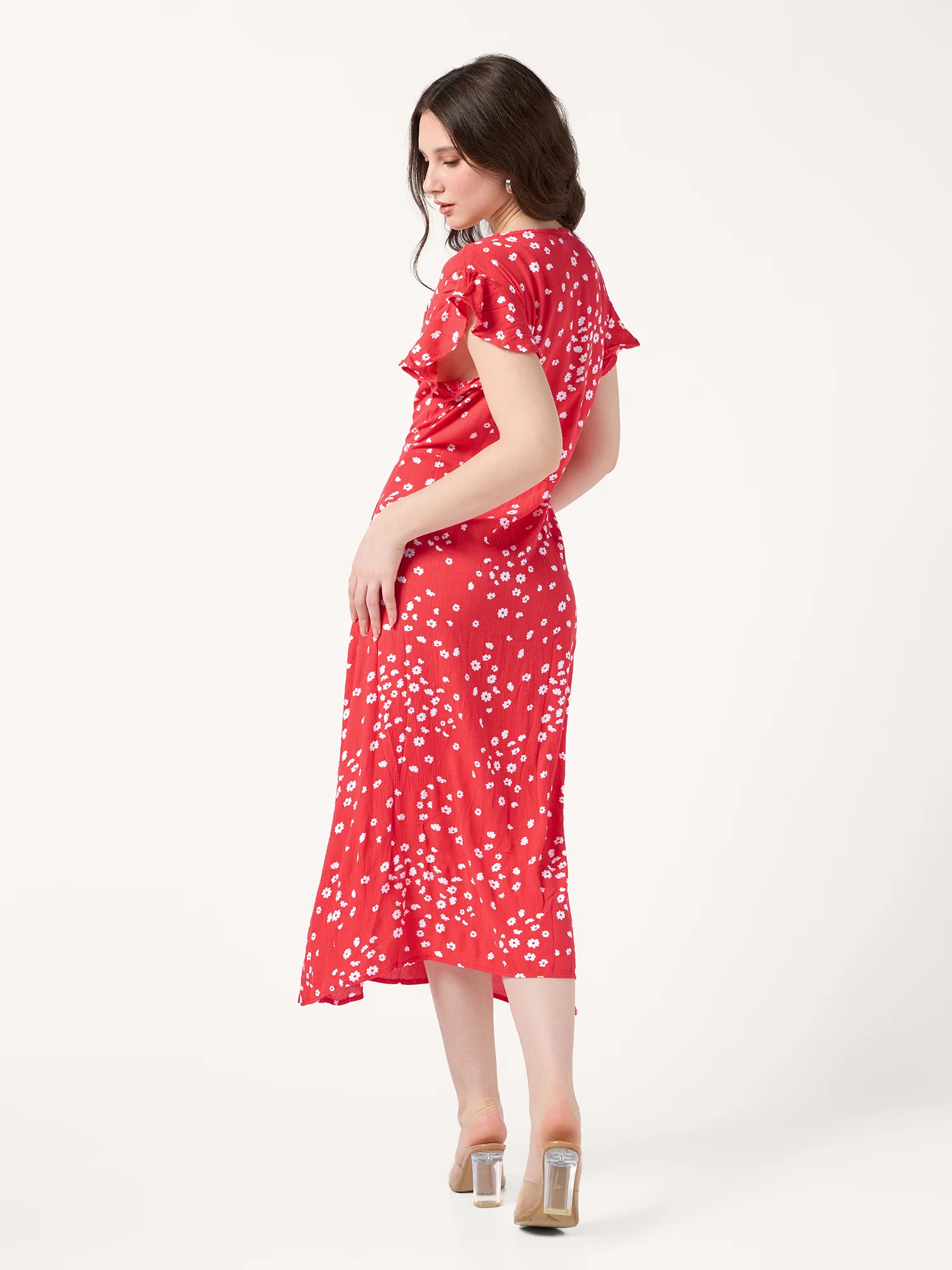 Red Printed Buttondown Dress - Image 4
