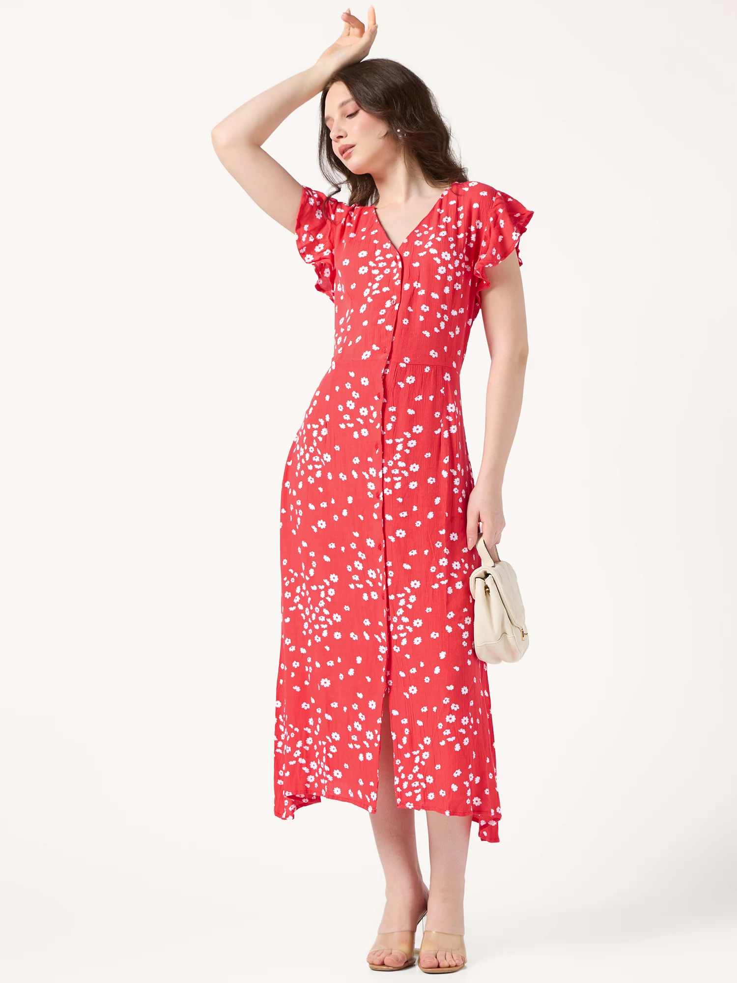 Red Printed Buttondown Dress - Image 6