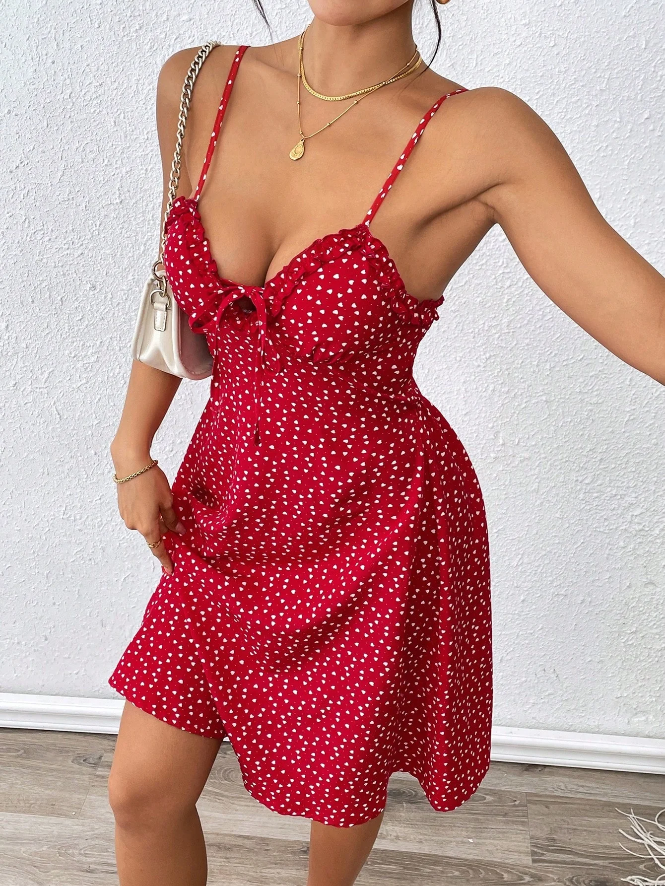 Red Printed Ruffle Hem Dress - Image 6