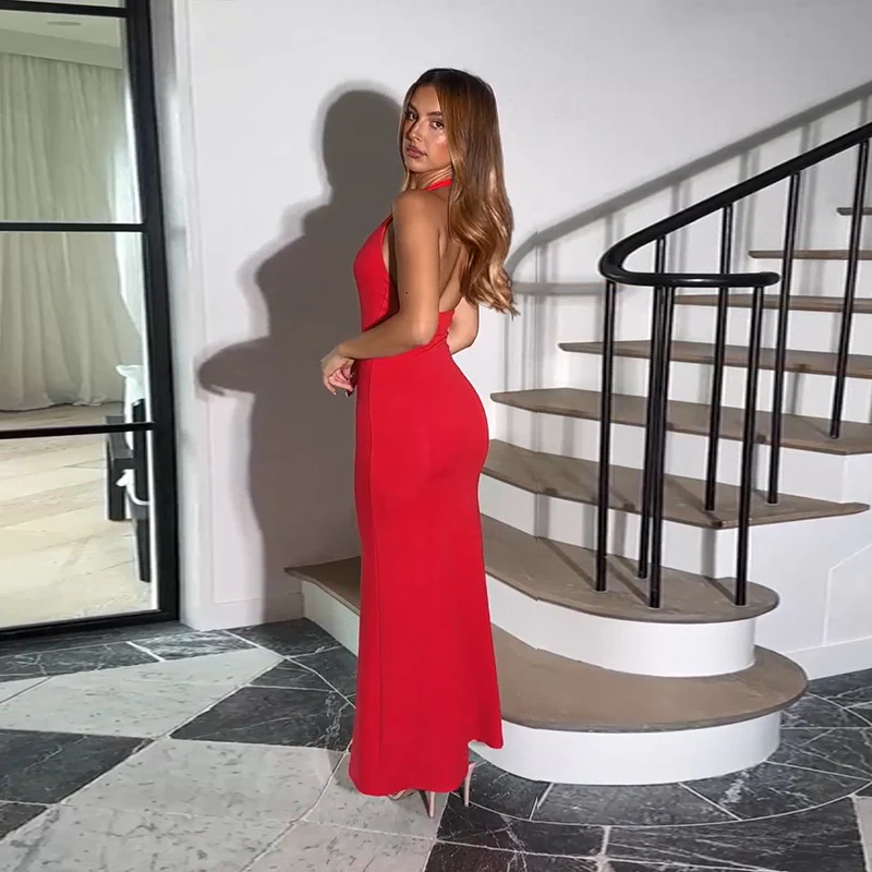 Red Scoop Neck Basic Halter Neck - Image 2