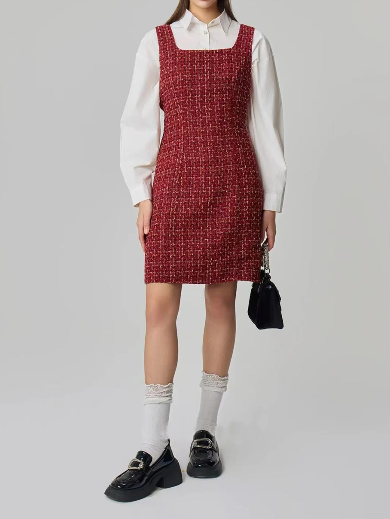 Red Shoulder Strap Patterned Dress - Image 3