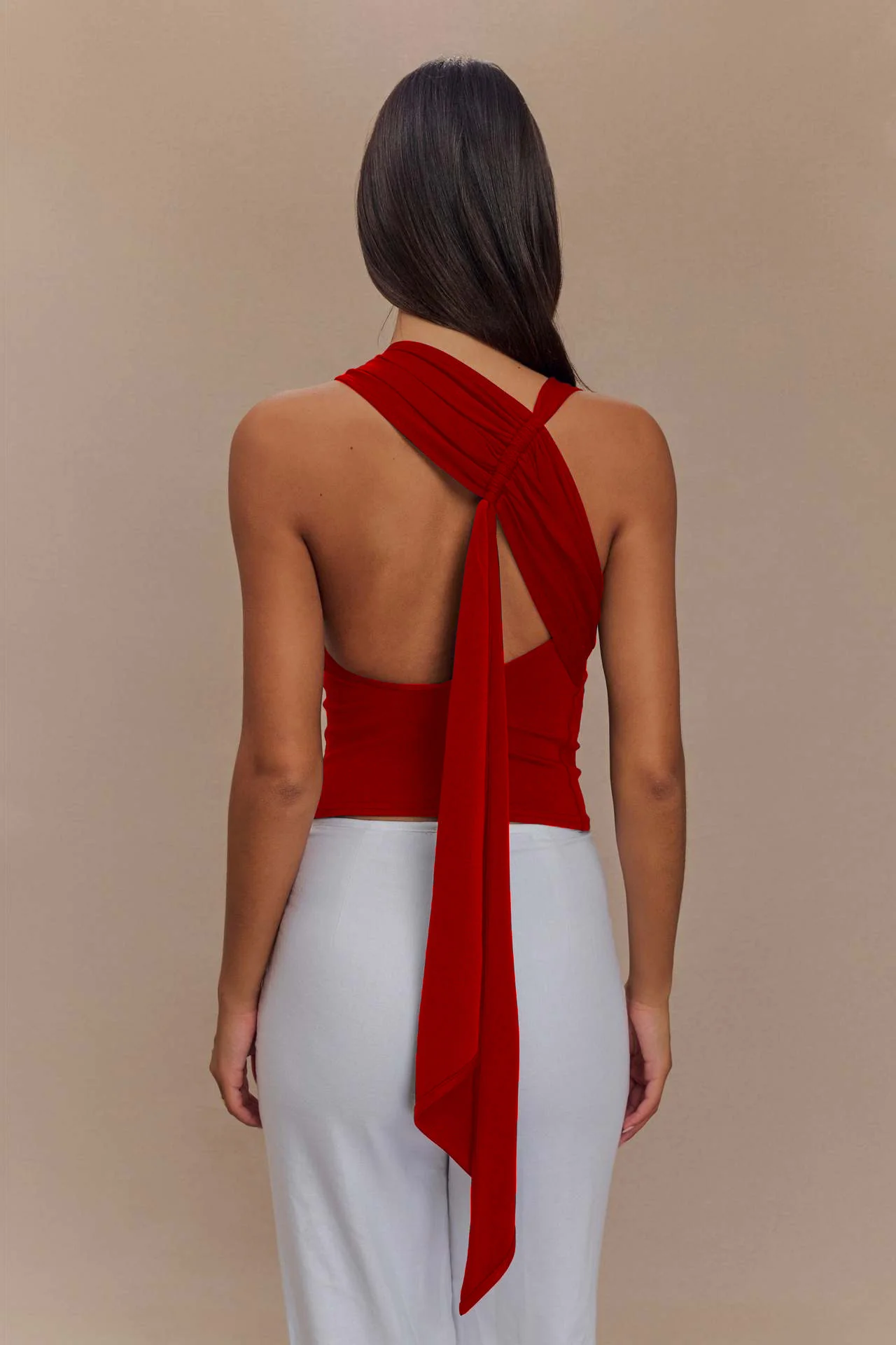 Red Sleeveless Back Panel Detail Top - Image 2