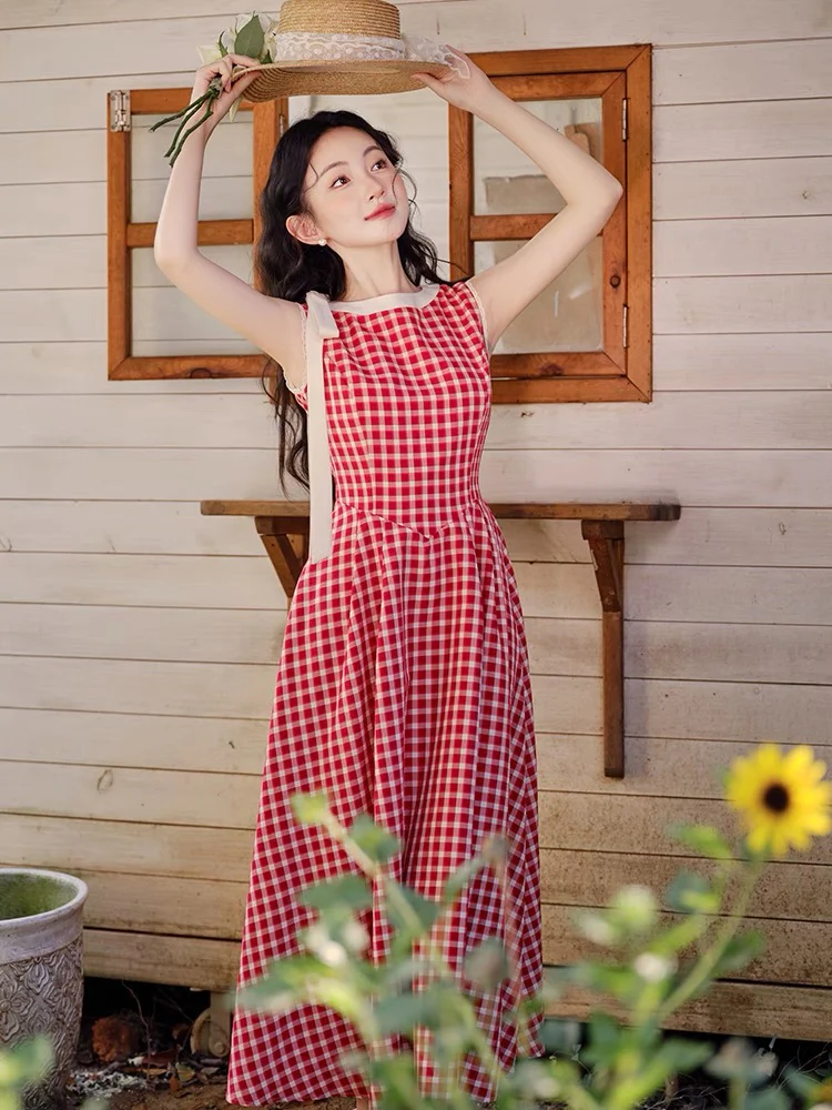 Red Sleeveless Crew Neck Dress - Image 3