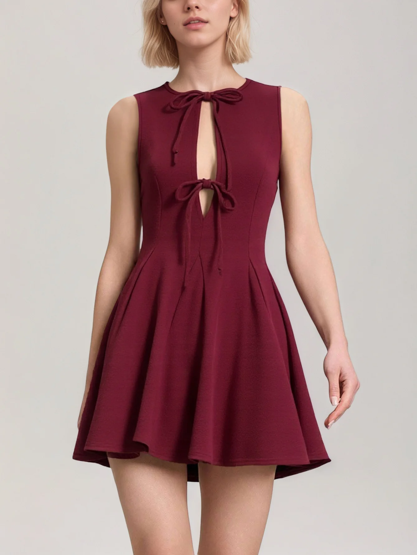 Red Sleeveless Front Bow Dress - Image 3