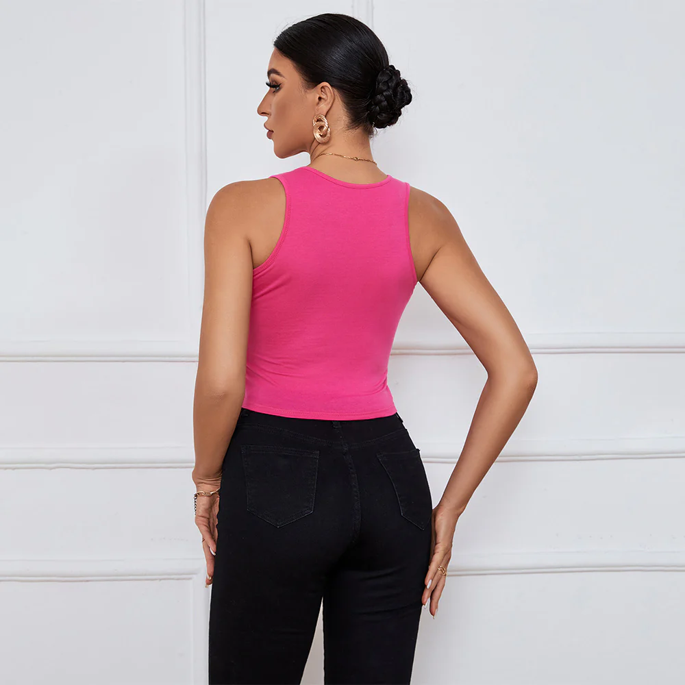 Red Sleeveless U-Cut Out Neck Top - Image 2