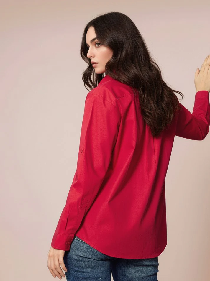Red Solid Collared Shirt - Image 2