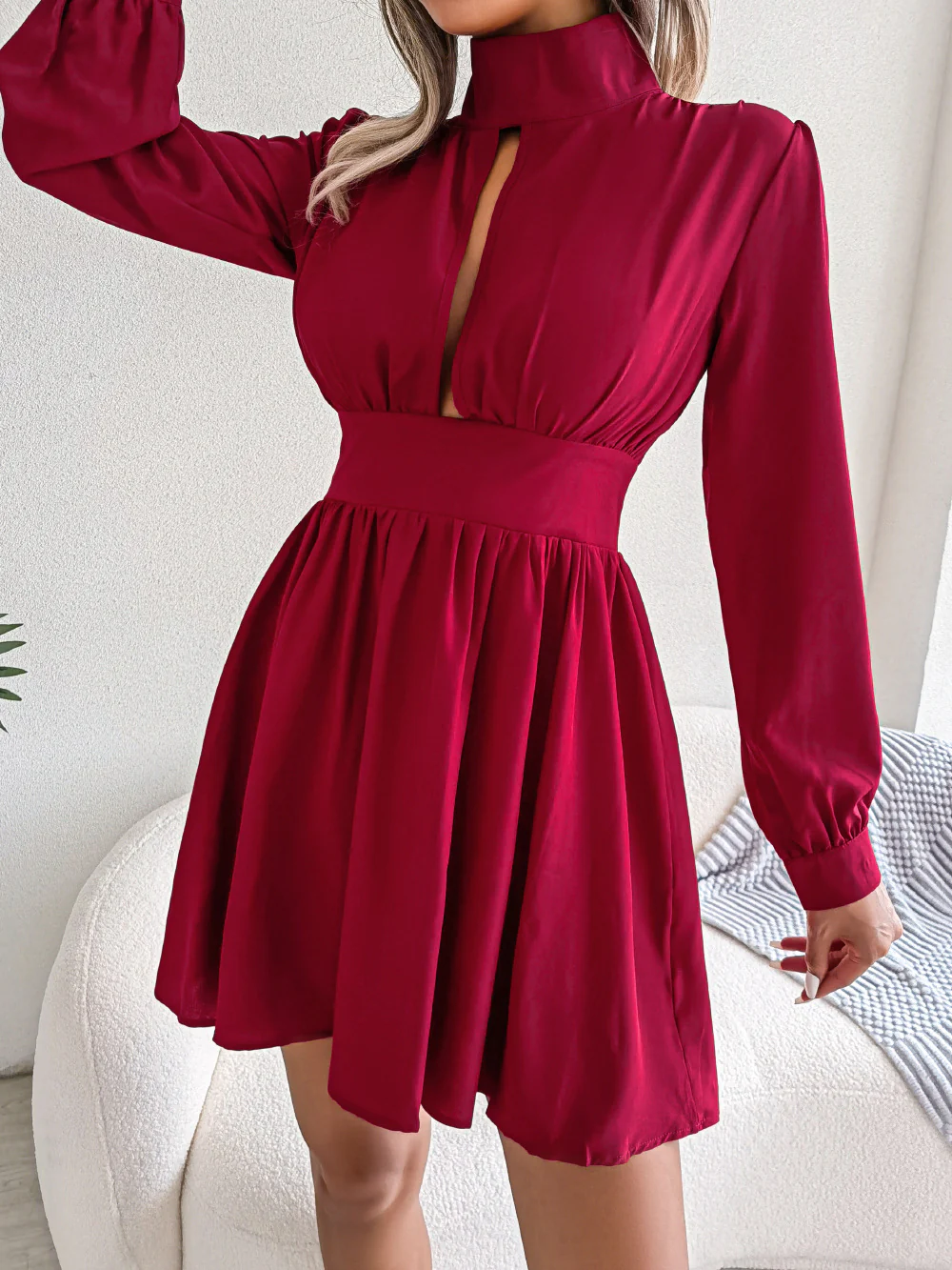 Red Solid Skater Dress - Image 2