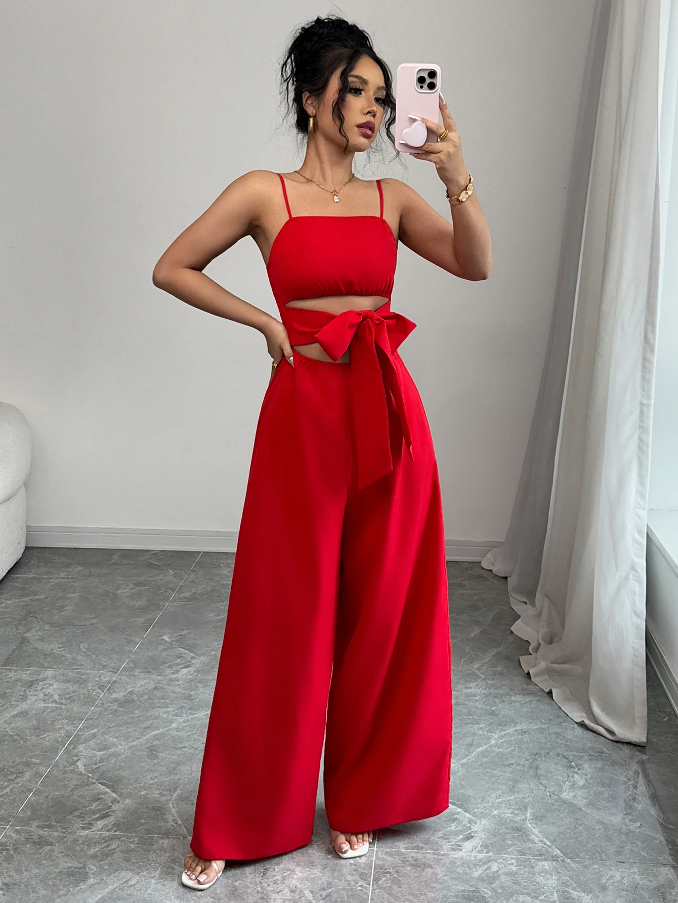 Red Strappy Cut Out Jumpsuit - Image 5