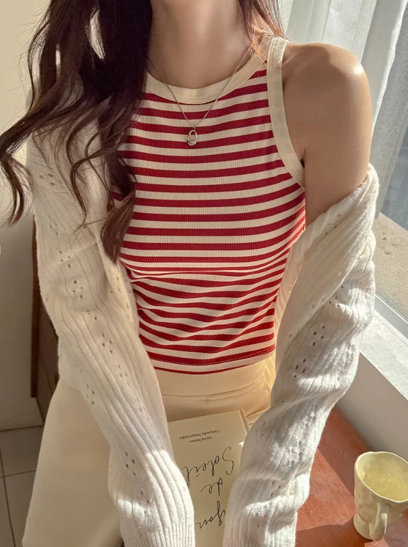 Red Stripe Ribbed Tank Top - Image 2