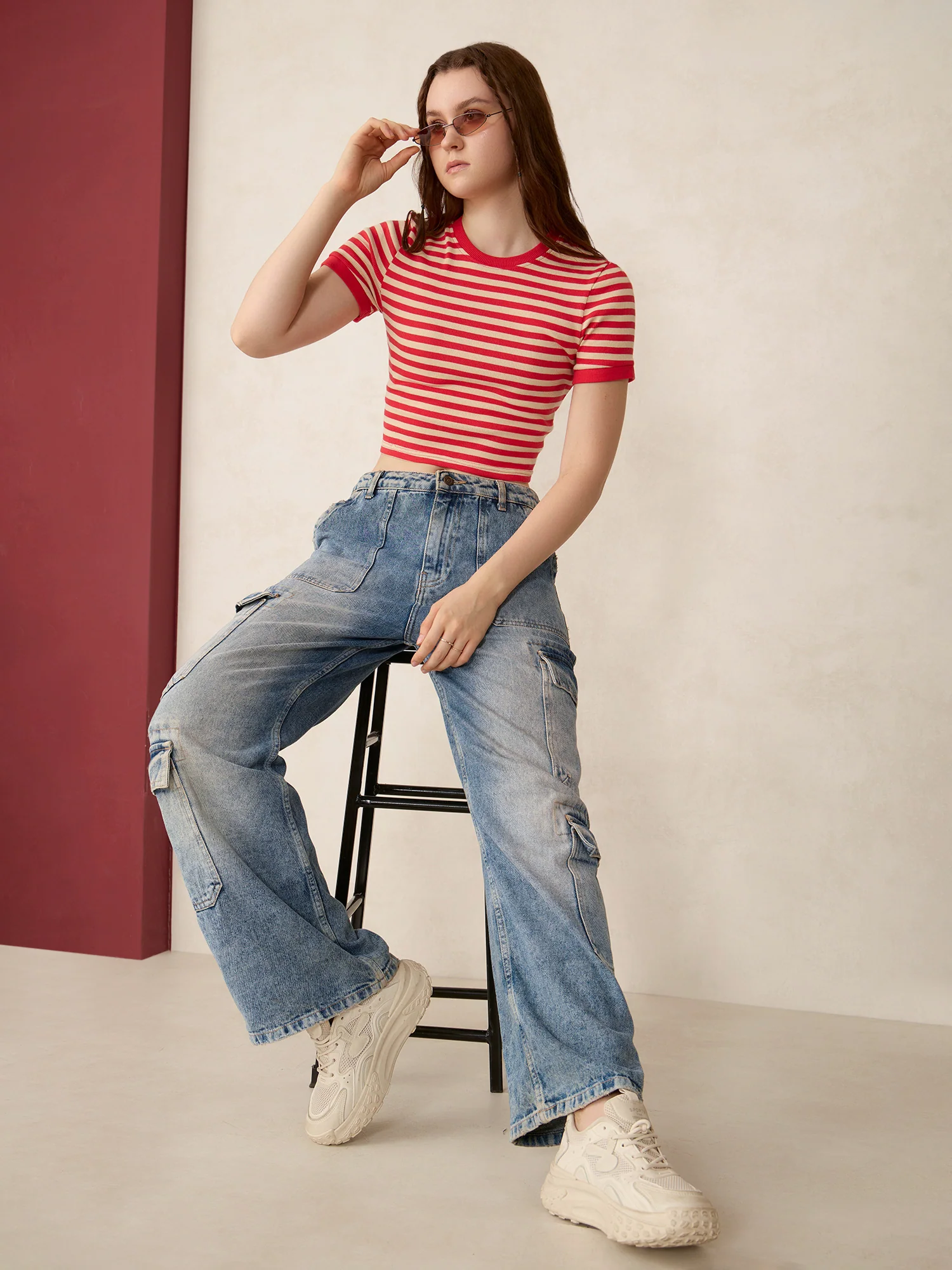 Red Striped Rib Crop Top - Image 6
