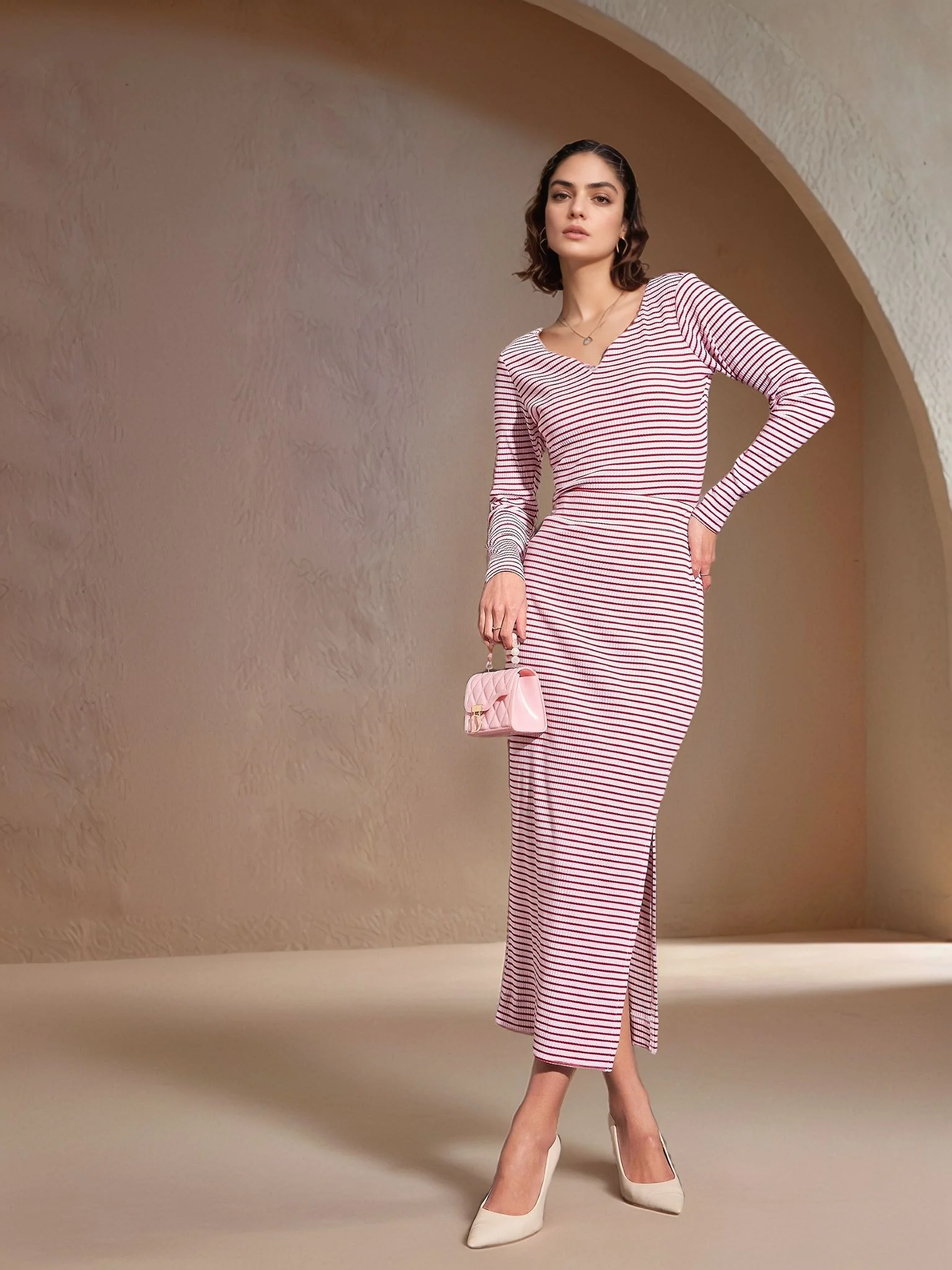 Red Stripes Side Slit Skirt - Image 2