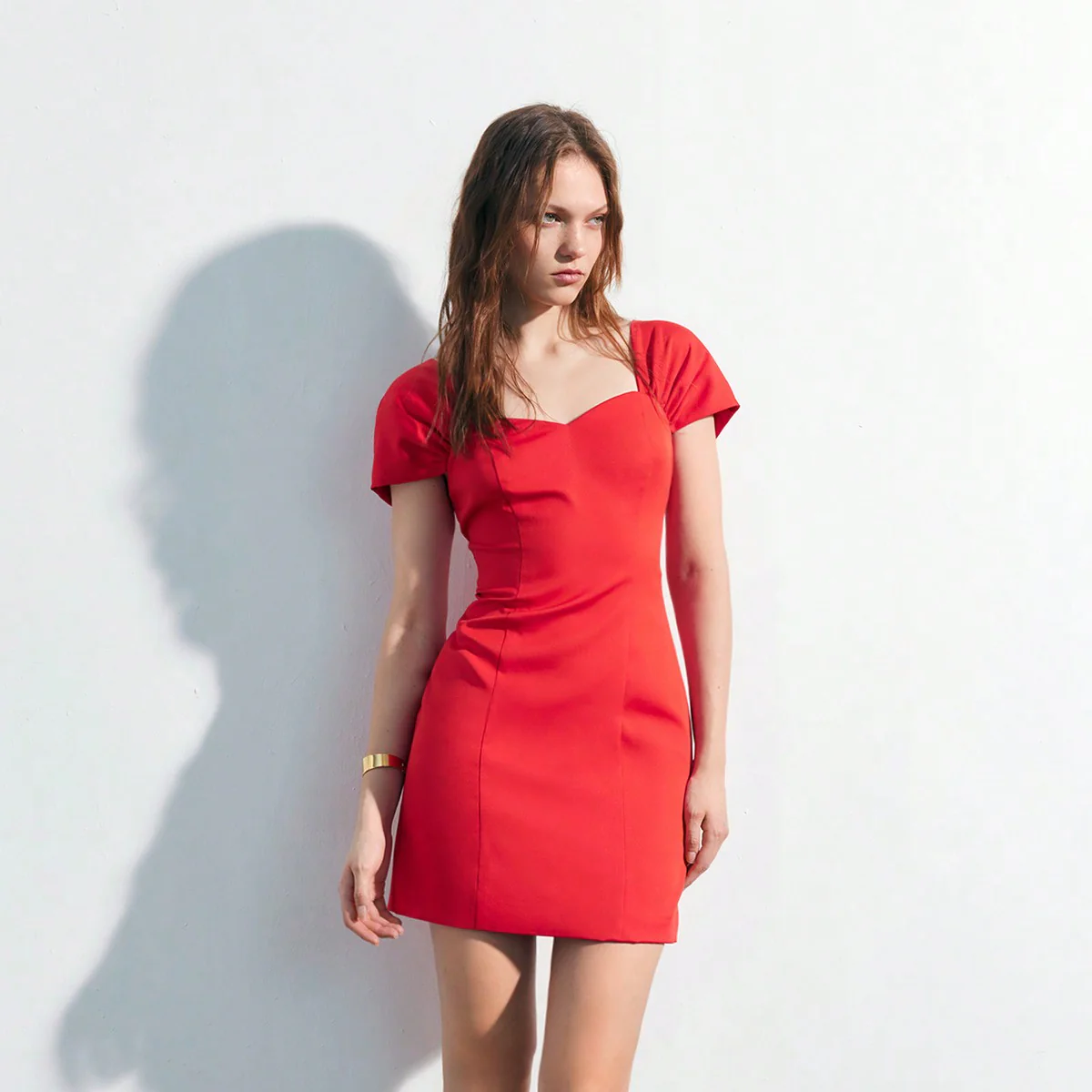 Red Sweetheart Neckline With Panels Dress - Image 4