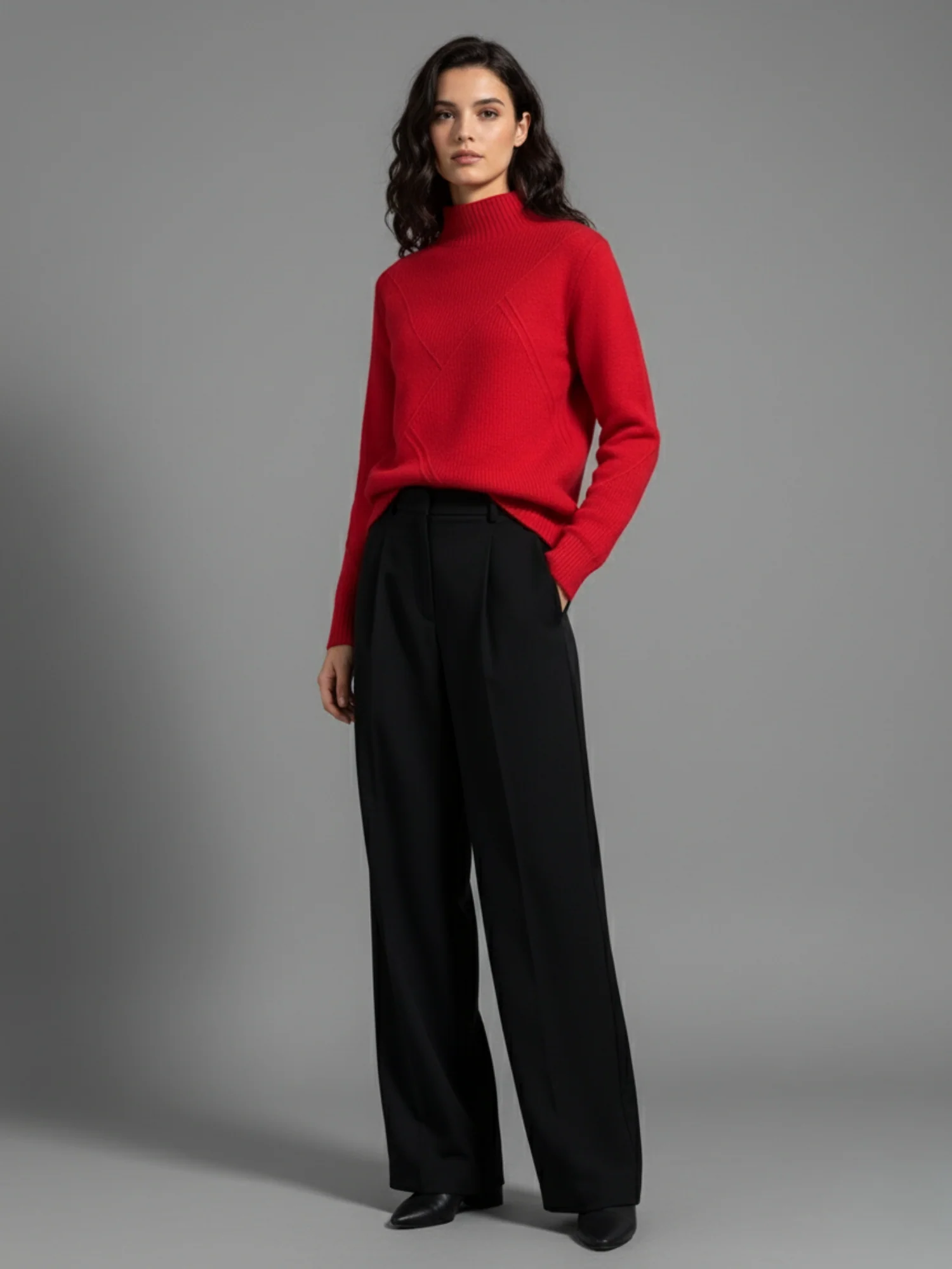 Red Textured Regular Basic Sweater - Image 3