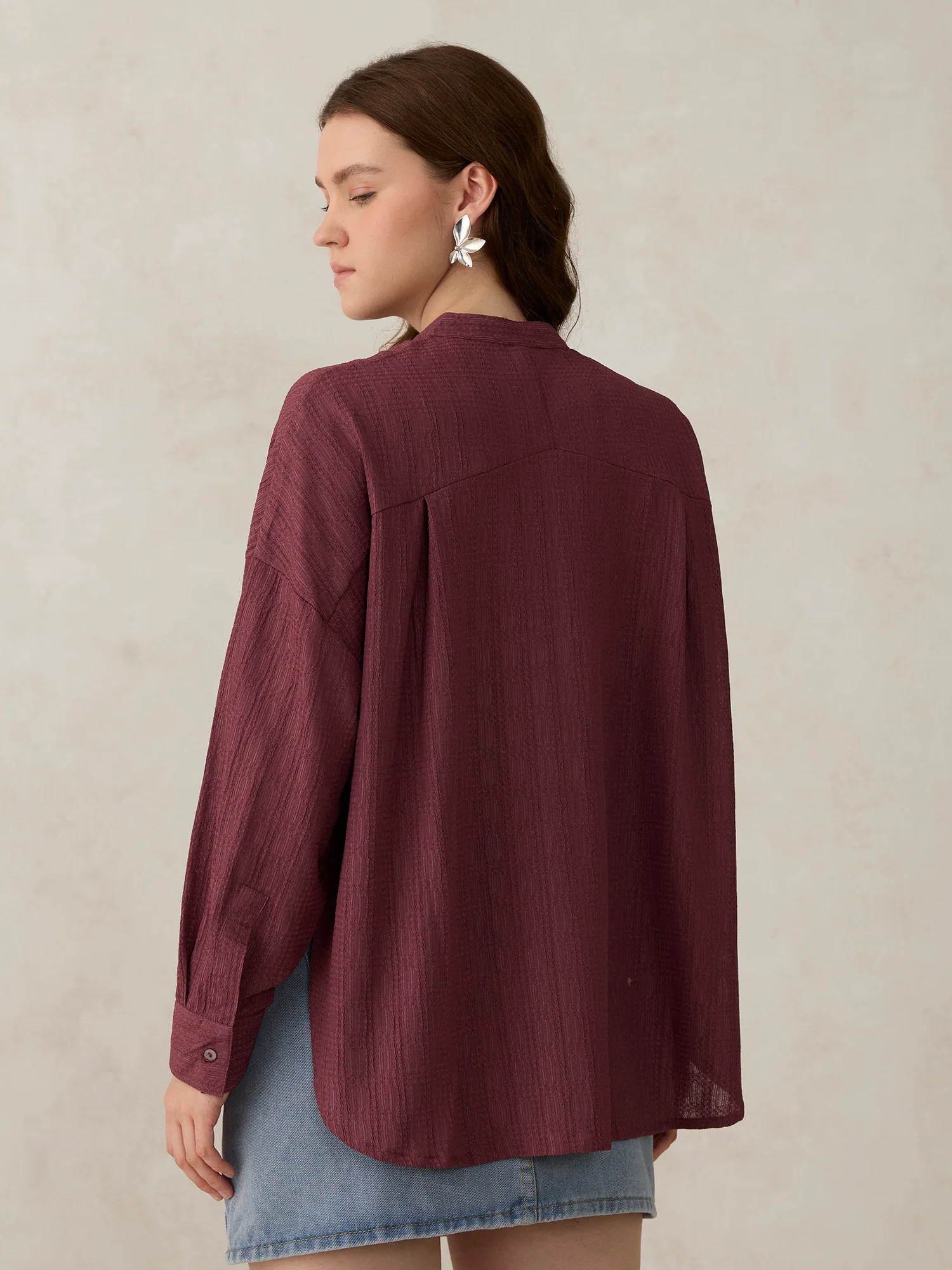 Dark Pink Textured Solid Shirt - Image 2