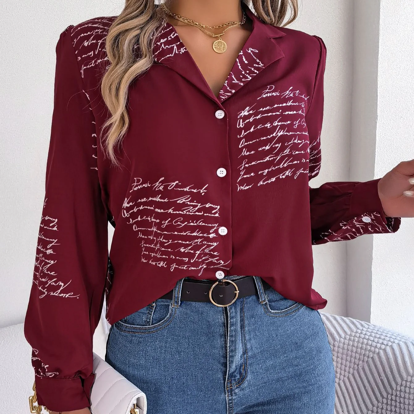 Red Typographic Button Down Shirt - Image 2