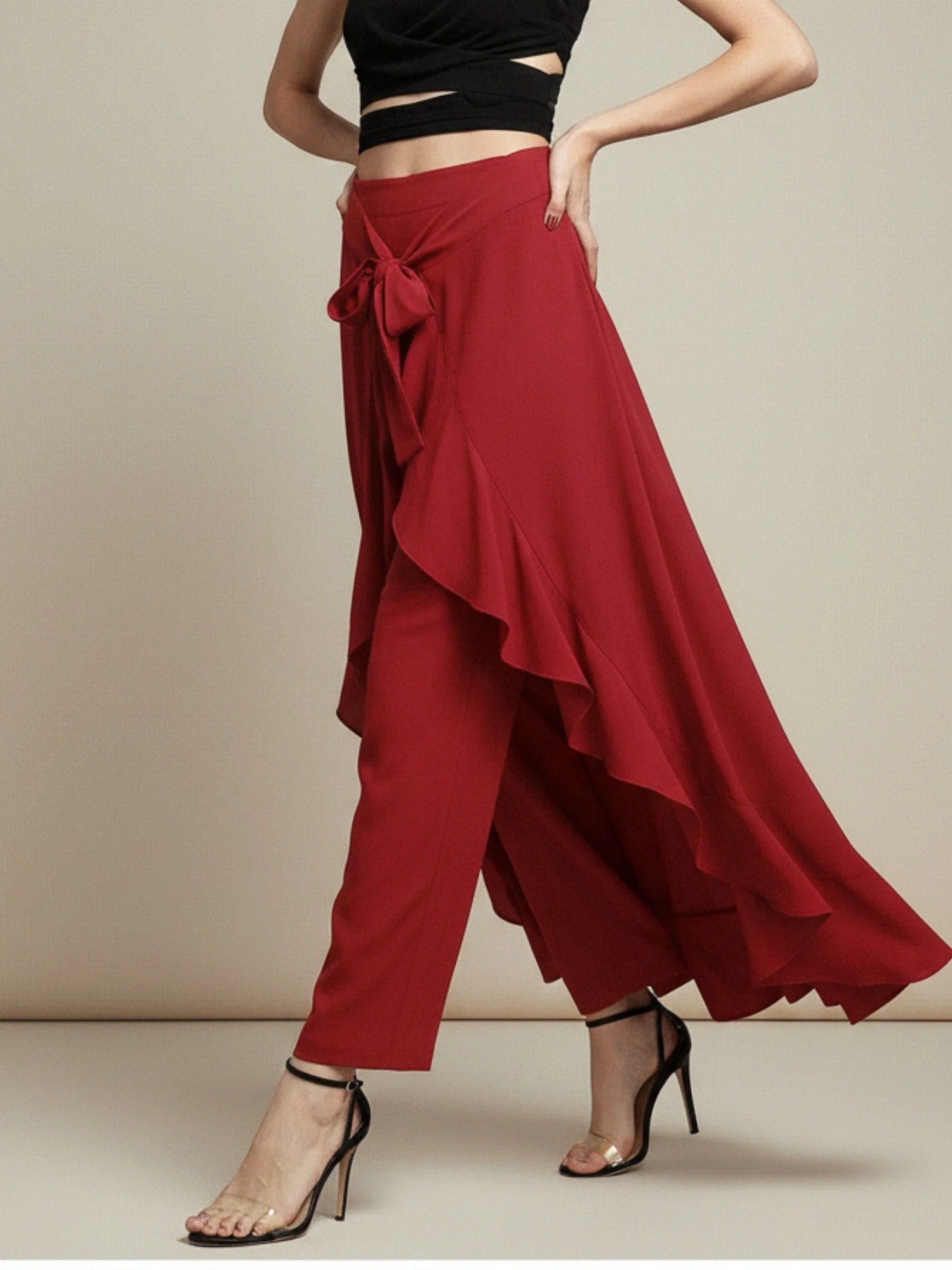 Red Waist Tie-Up Trouser - Image 2