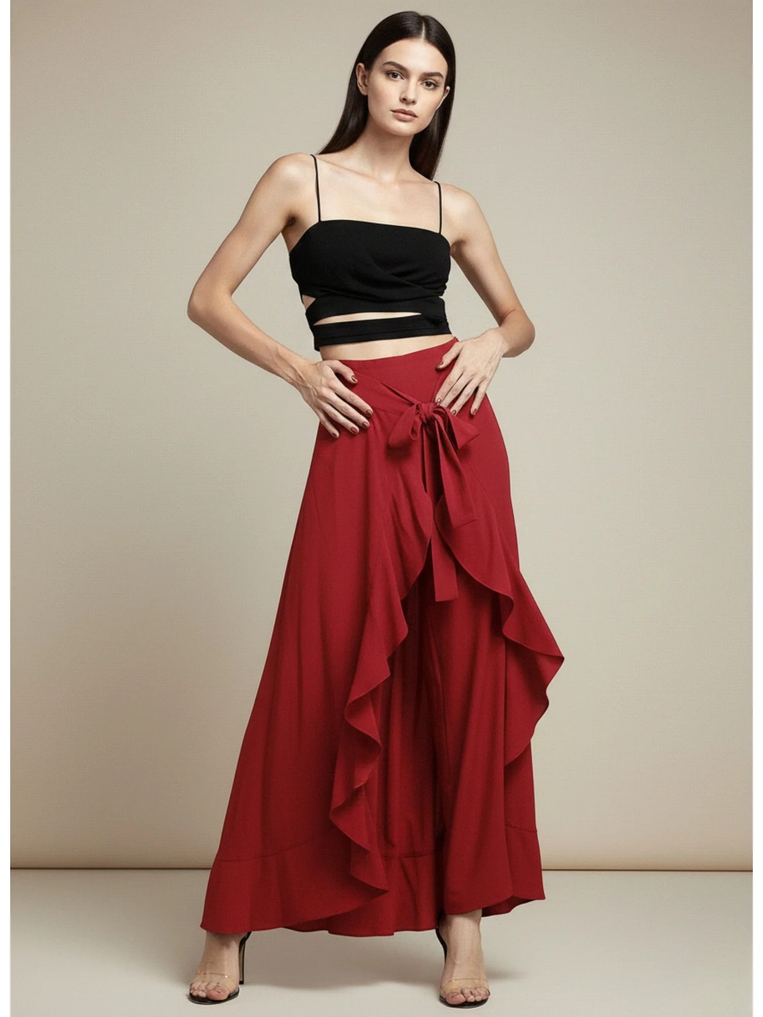 Red Waist Tie-Up Trouser - Image 3