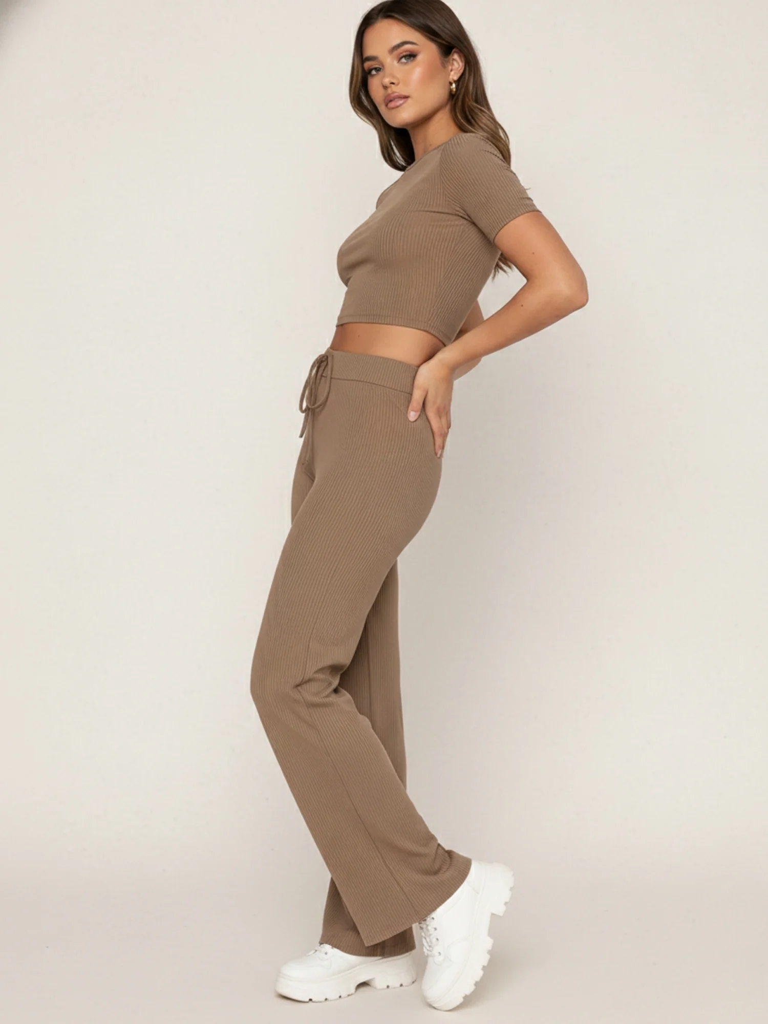 Khaki Ribbed Co-Ord Set - Image 3