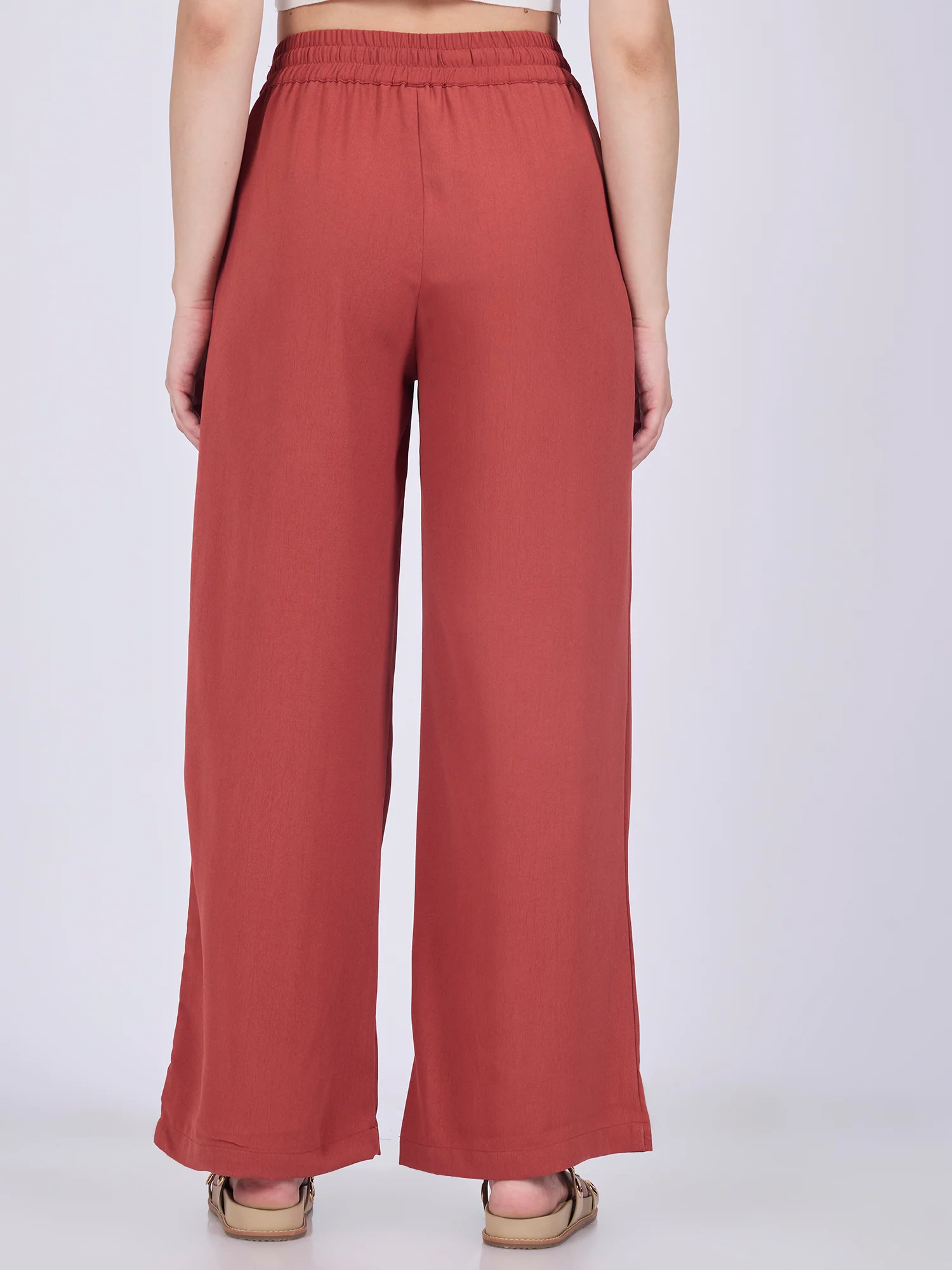 Rust Mid Waisted Wide Leg Trousers - Image 2
