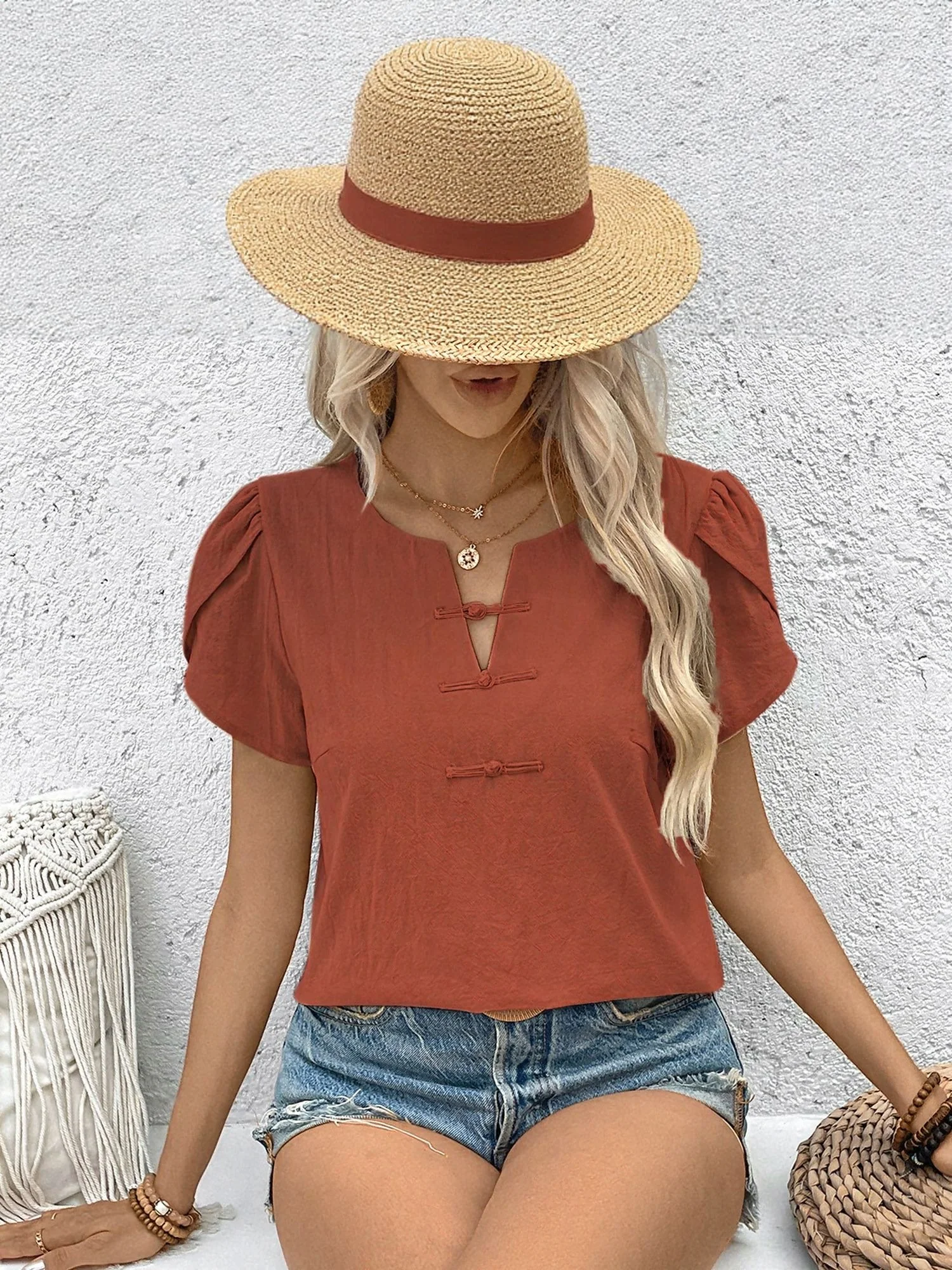 Rust Petal Sleeve Top - Image 2
