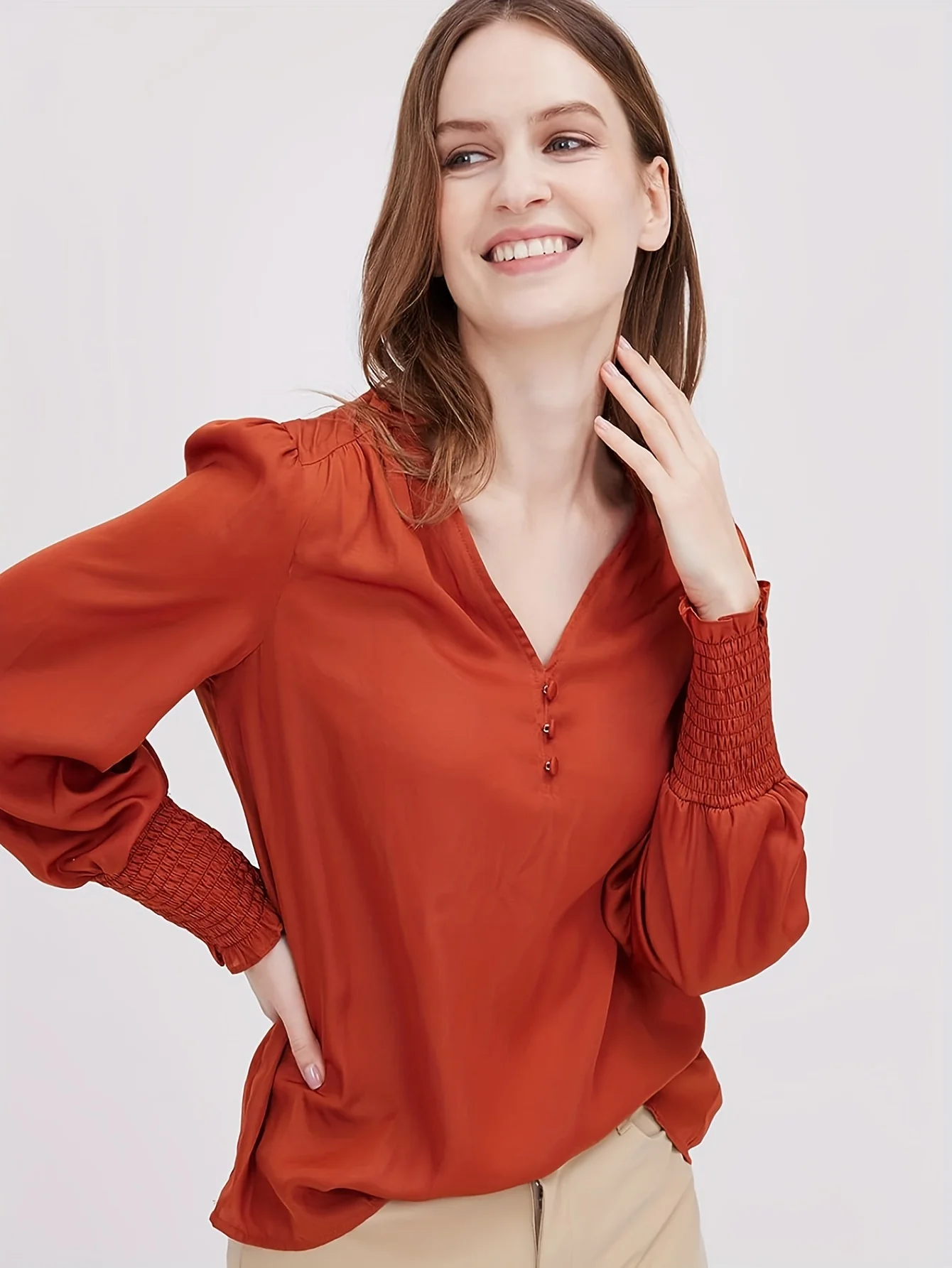 Rust Puff Sleeved Solid Top - Image 3