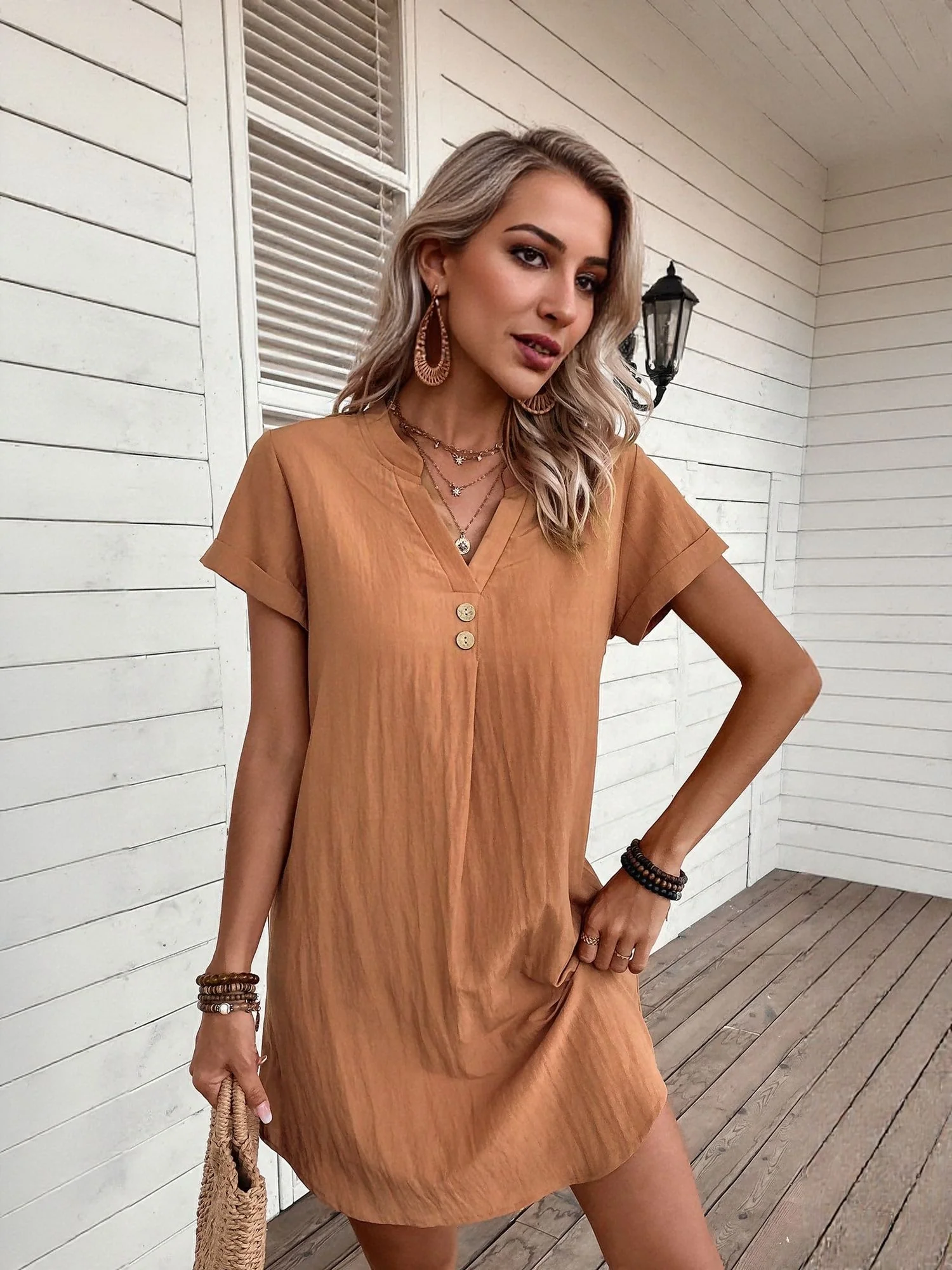 Rust Short Sleeve Shift Dress - Image 2