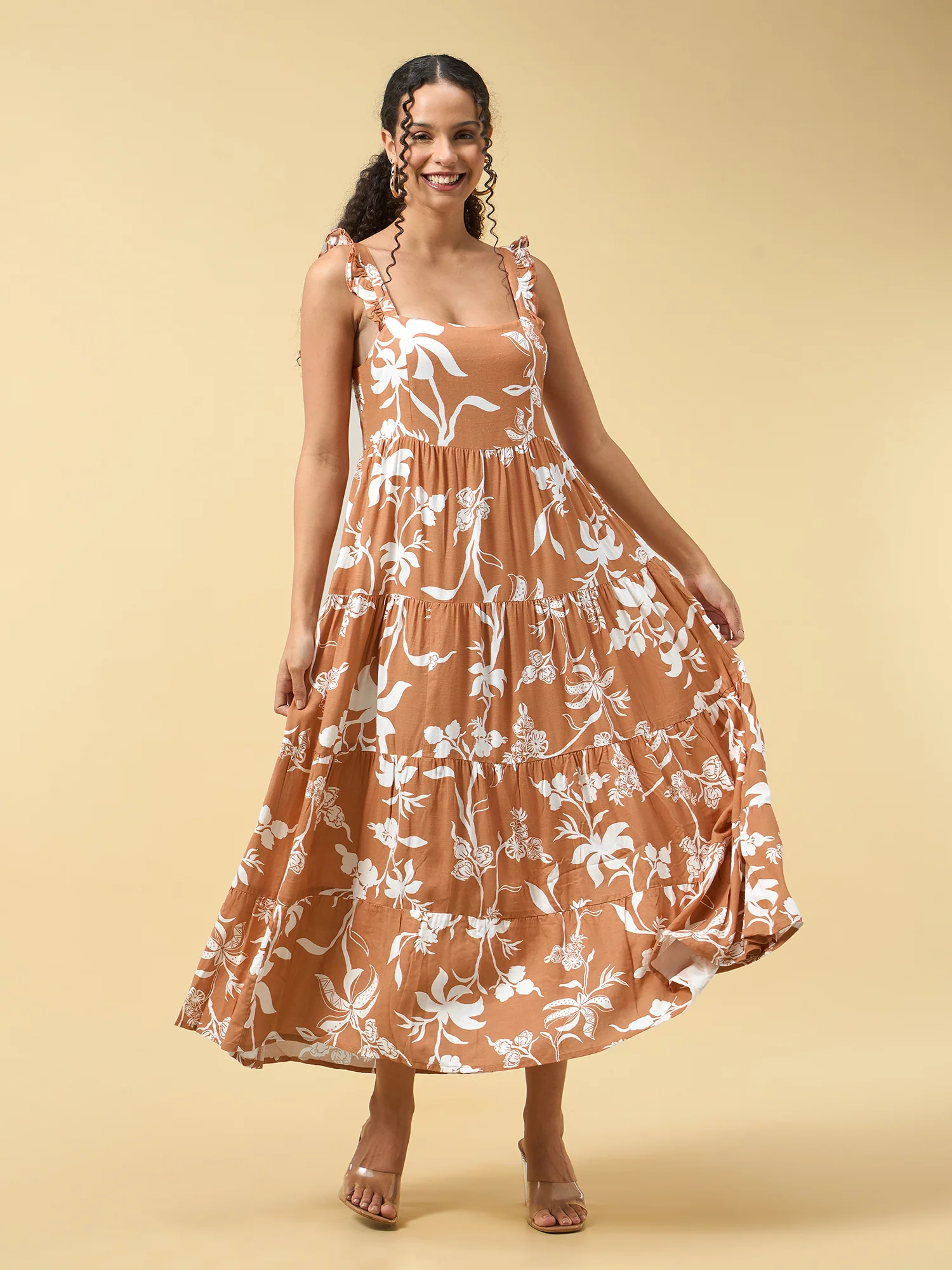 Rust Three Tied Fit & Flare Dress - Image 4