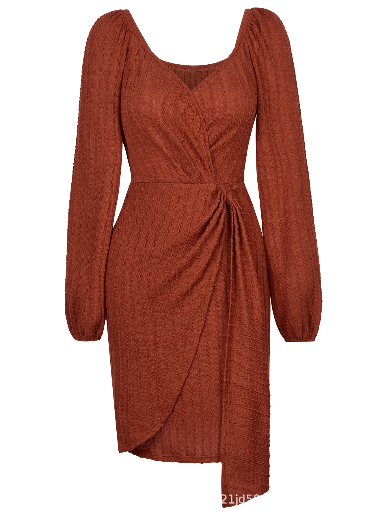 Rust Wrap Full Sleeved Tie Up Dress - Image 2