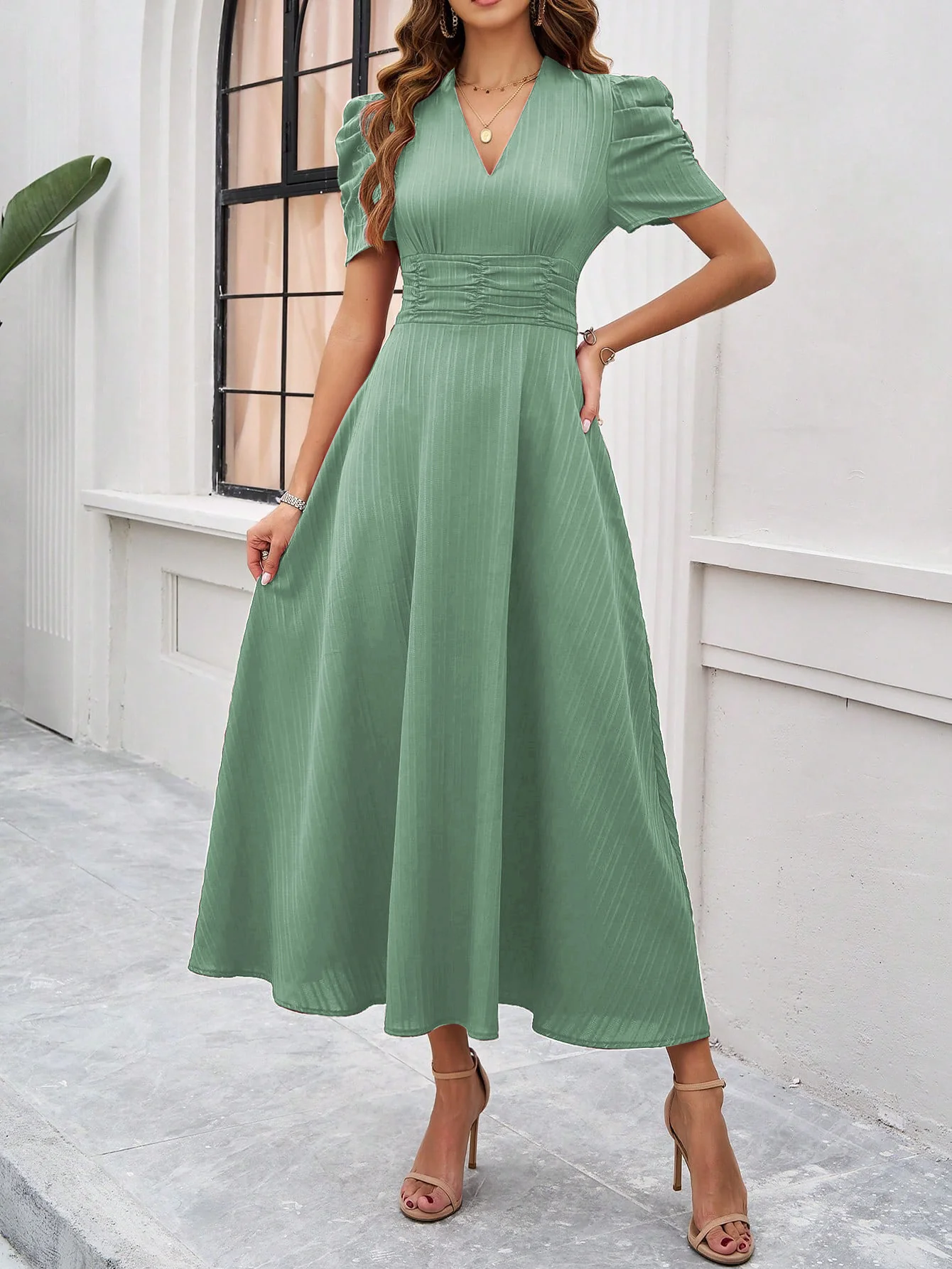 Sea Green Fit And Flare Midi Dress - Image 2