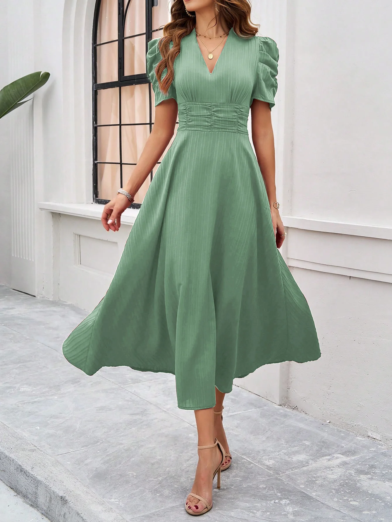 Sea Green Fit And Flare Midi Dress - Image 4