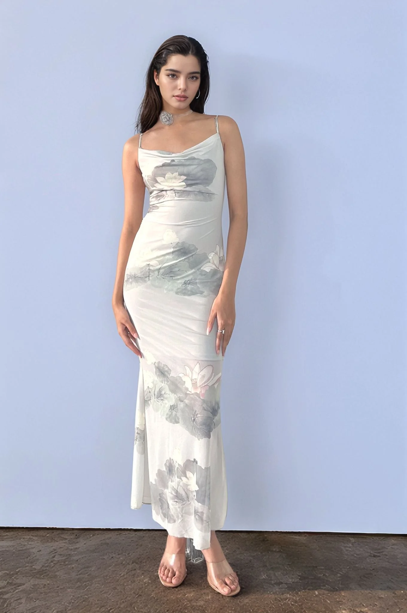 Sea Green Floral Cowl Dress