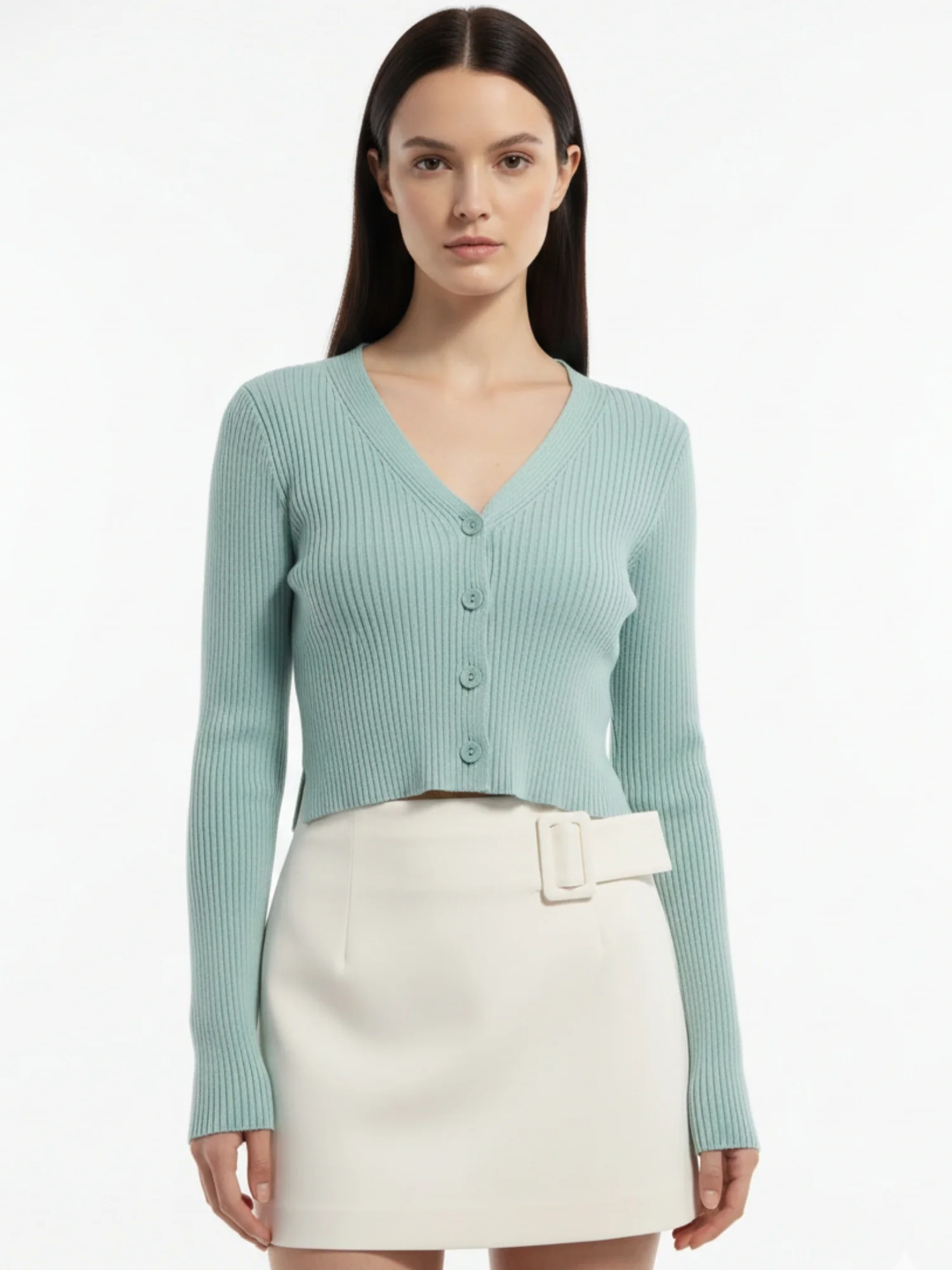 Sea Green Full Sleeve Buttoned Cardigan
