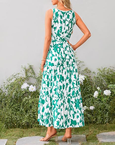 Sea Green V Neck Printed Cinched Waist Dress - Image 2