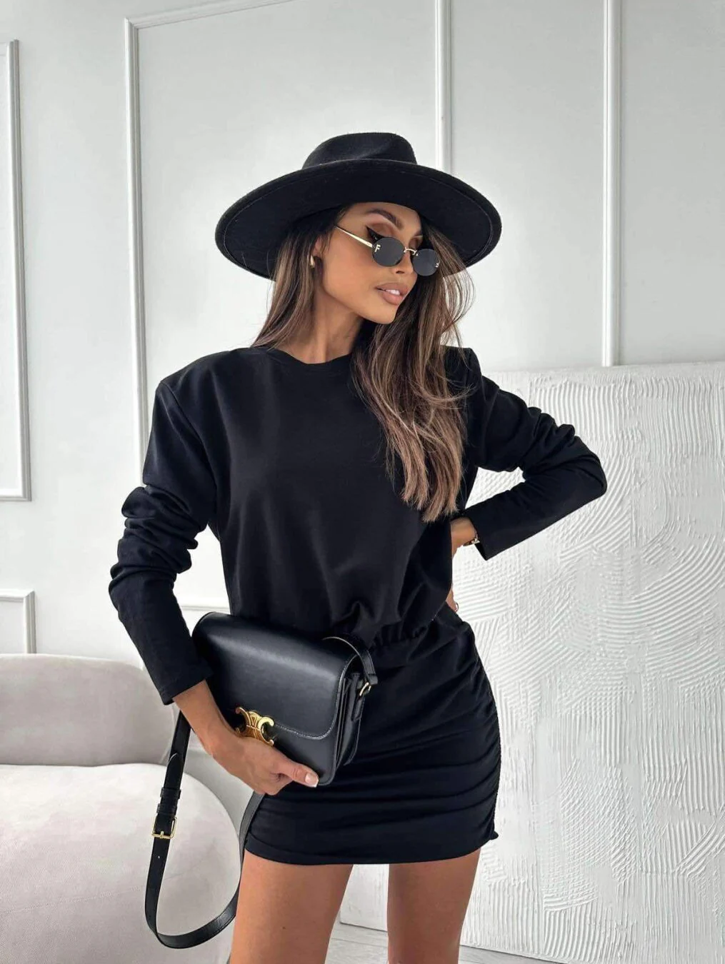 Side Black Ruched Dress - Image 2