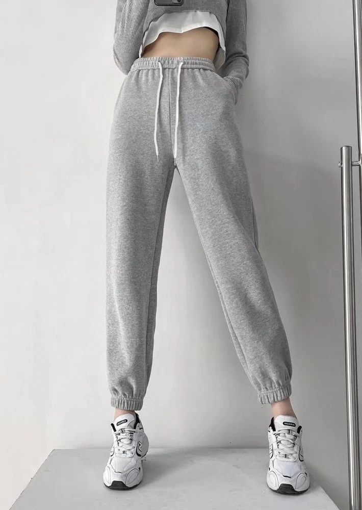 Grey Cuffed Solid High Waist Jogger