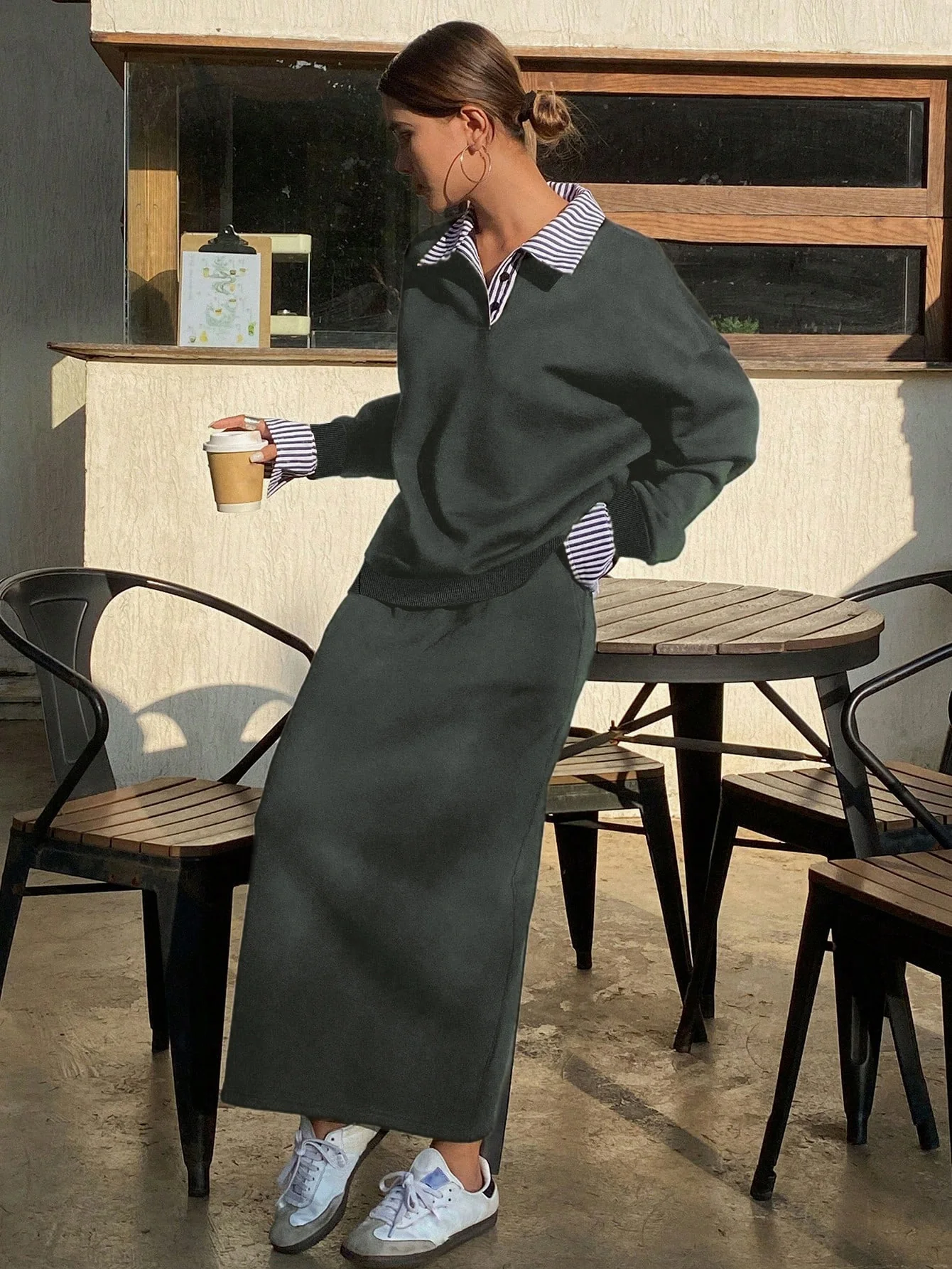 Teal Full Sleeve Pullover And Skirt Set - Image 3