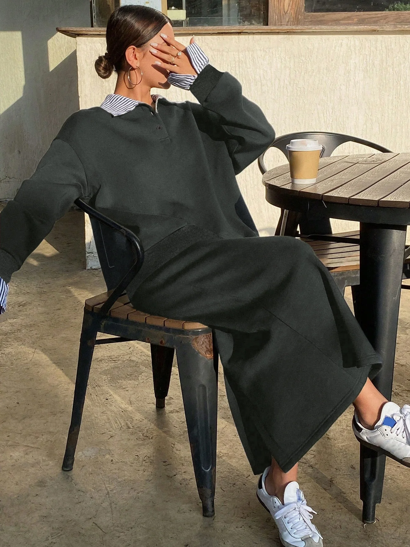 Teal Full Sleeve Pullover And Skirt Set - Image 4