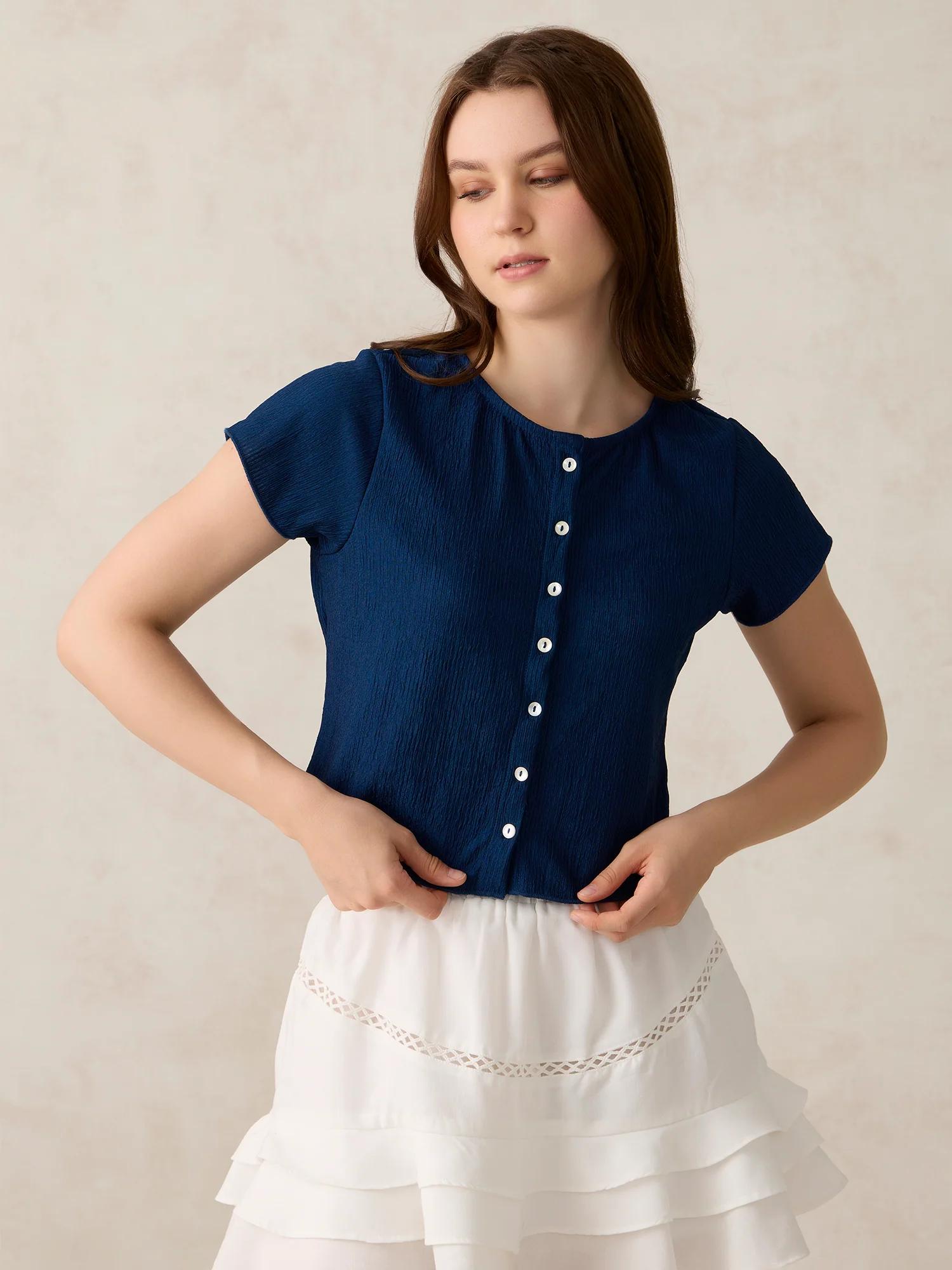 Teal Textured Knit Solid Shirt - Image 6
