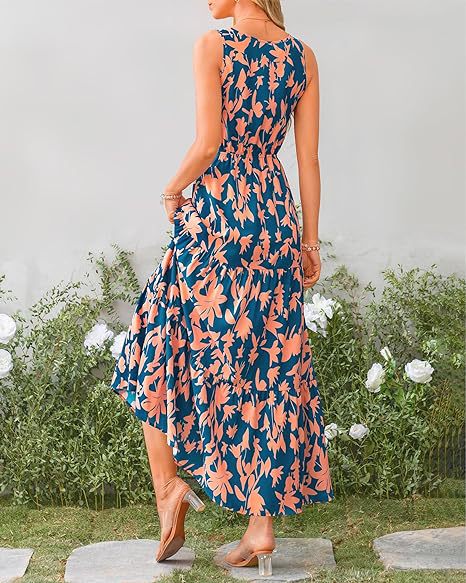Teal V Neck Printed Cinched Waist Dress - Image 2