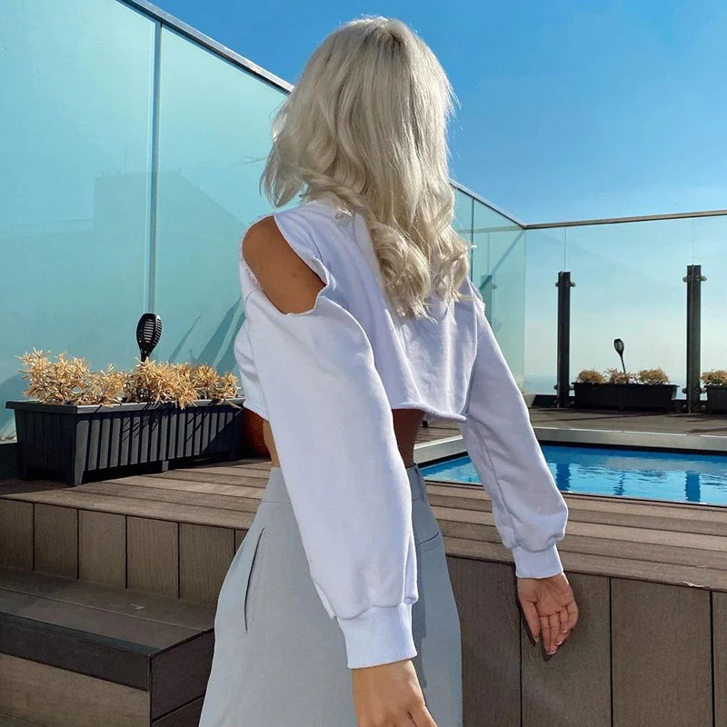 White Arm Cut-Out Details  Sweatshirt - Image 2