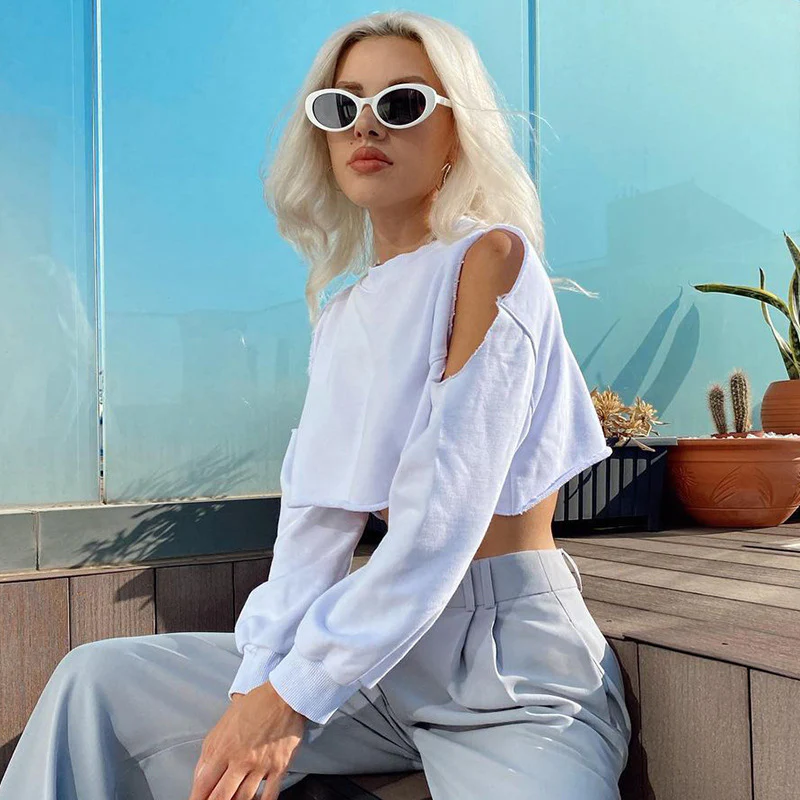 White Arm Cut-Out Details  Sweatshirt - Image 3