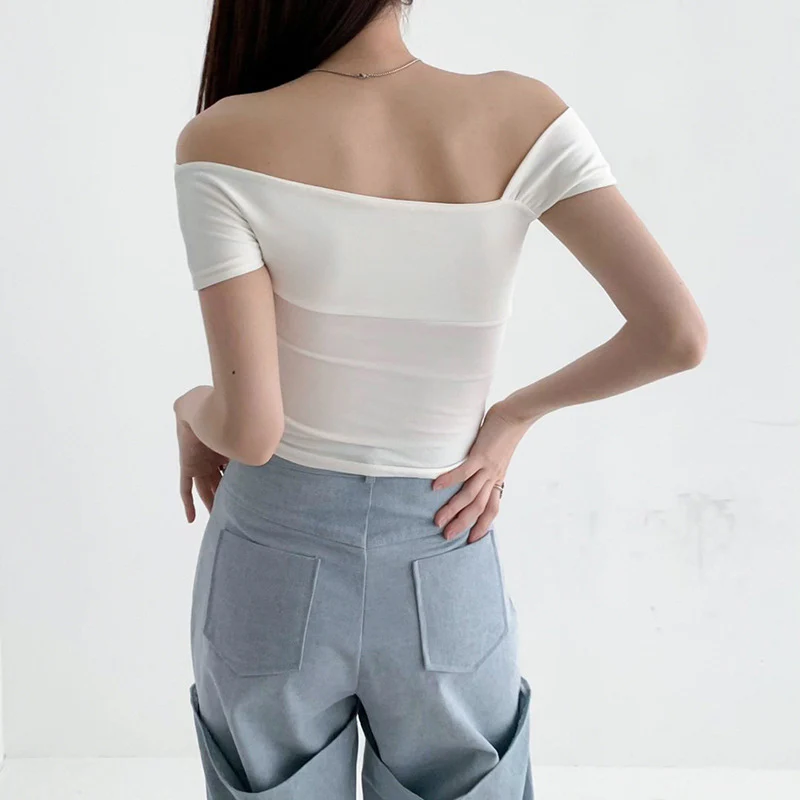 White Asymmetrical Wrapped Neckline Fitted Top - Image 2