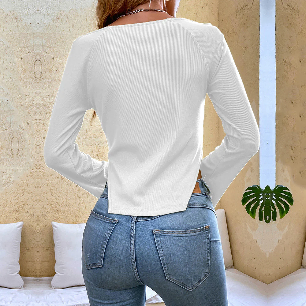 White Bell Sleeve Side Slit Top - Image 2