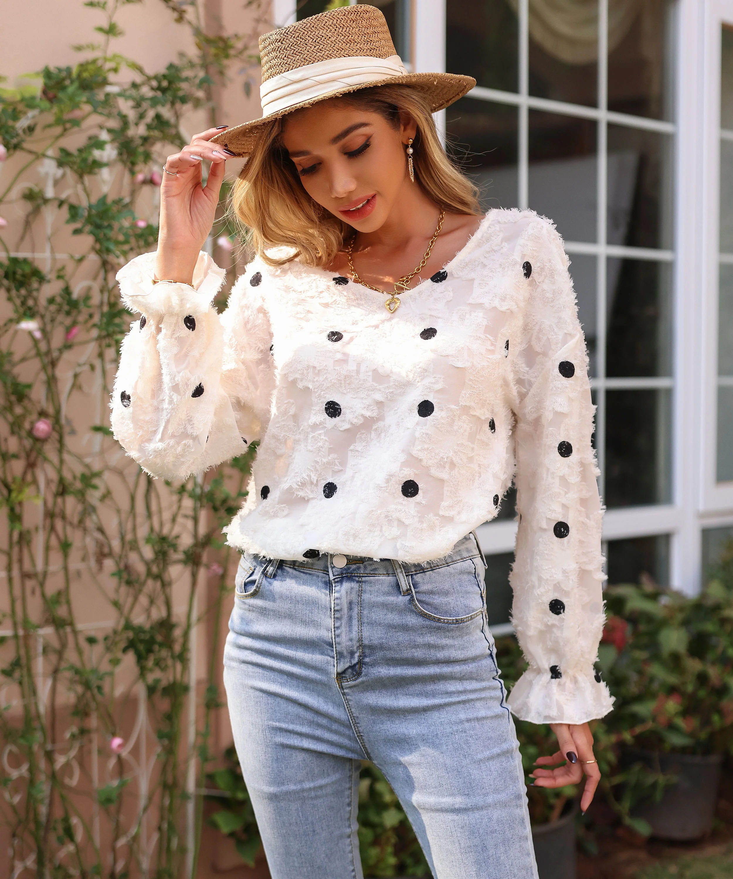 White Bishop Sleeve Textured Top