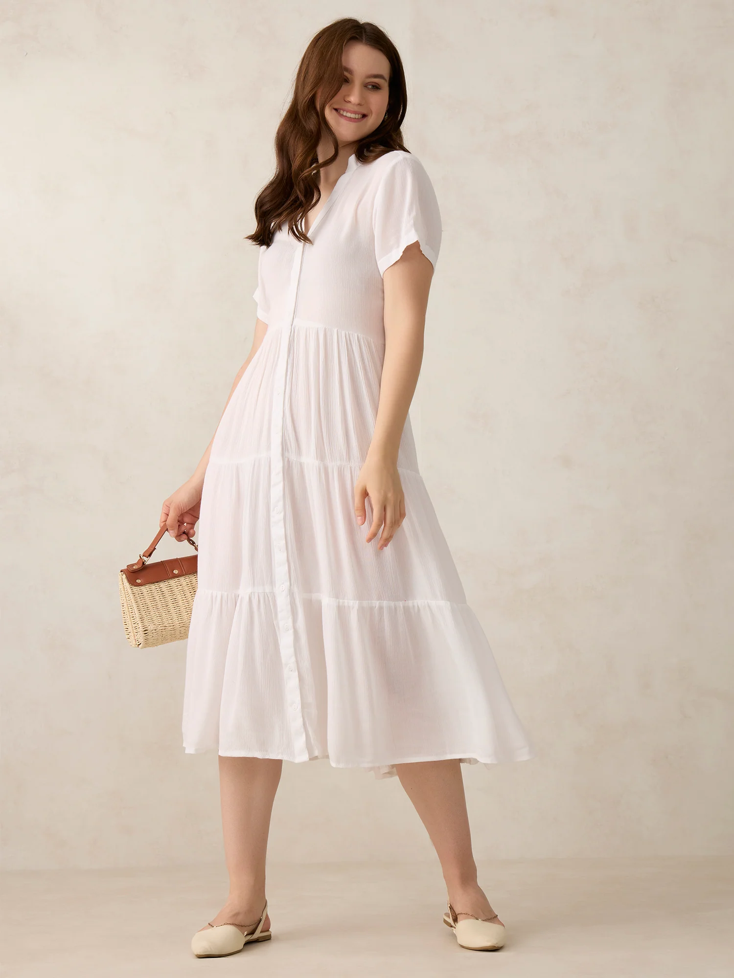 White Button Down Tiered Midi - Image 6