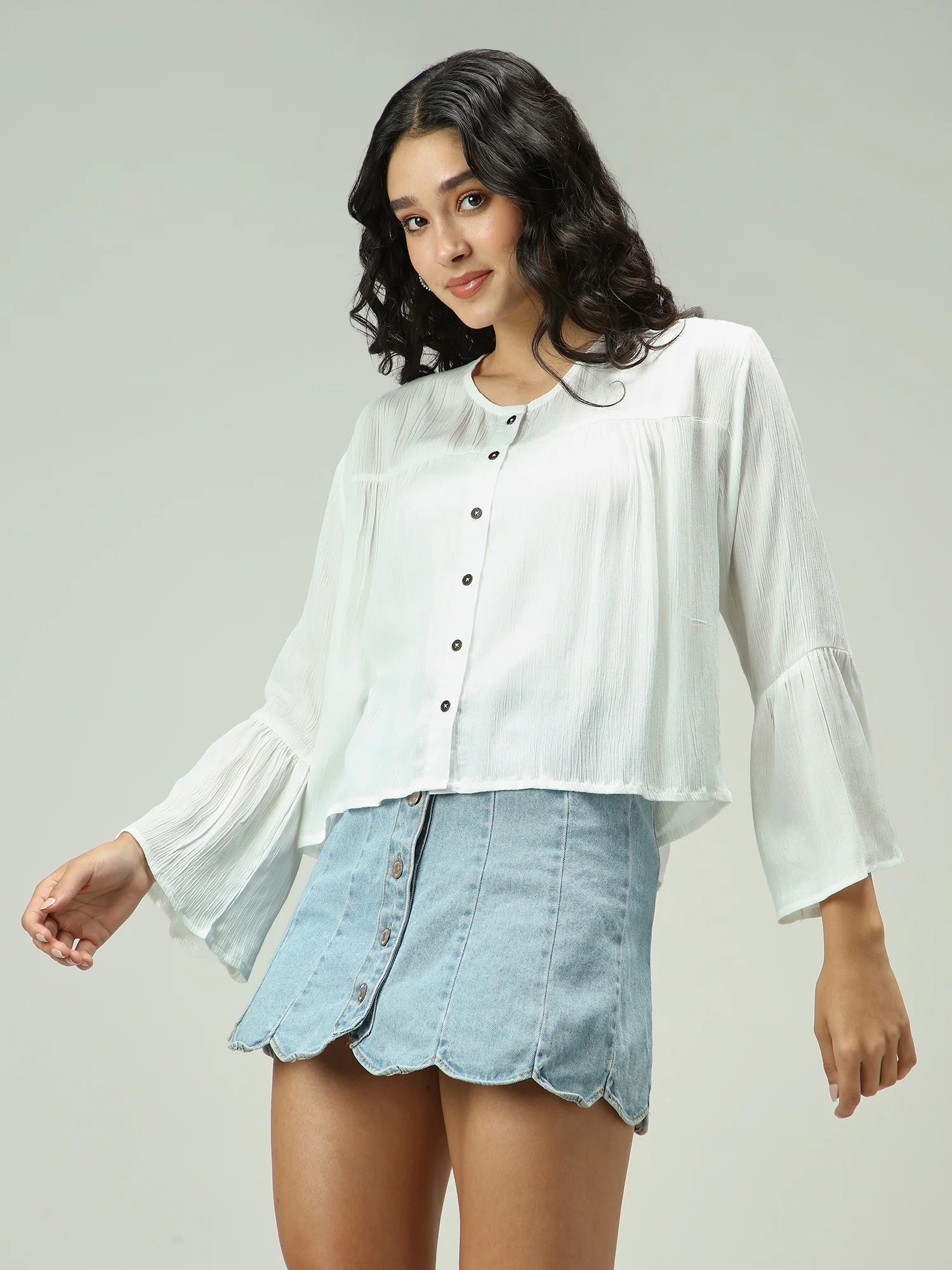 White Button Down Flowy Shirt - Image 4